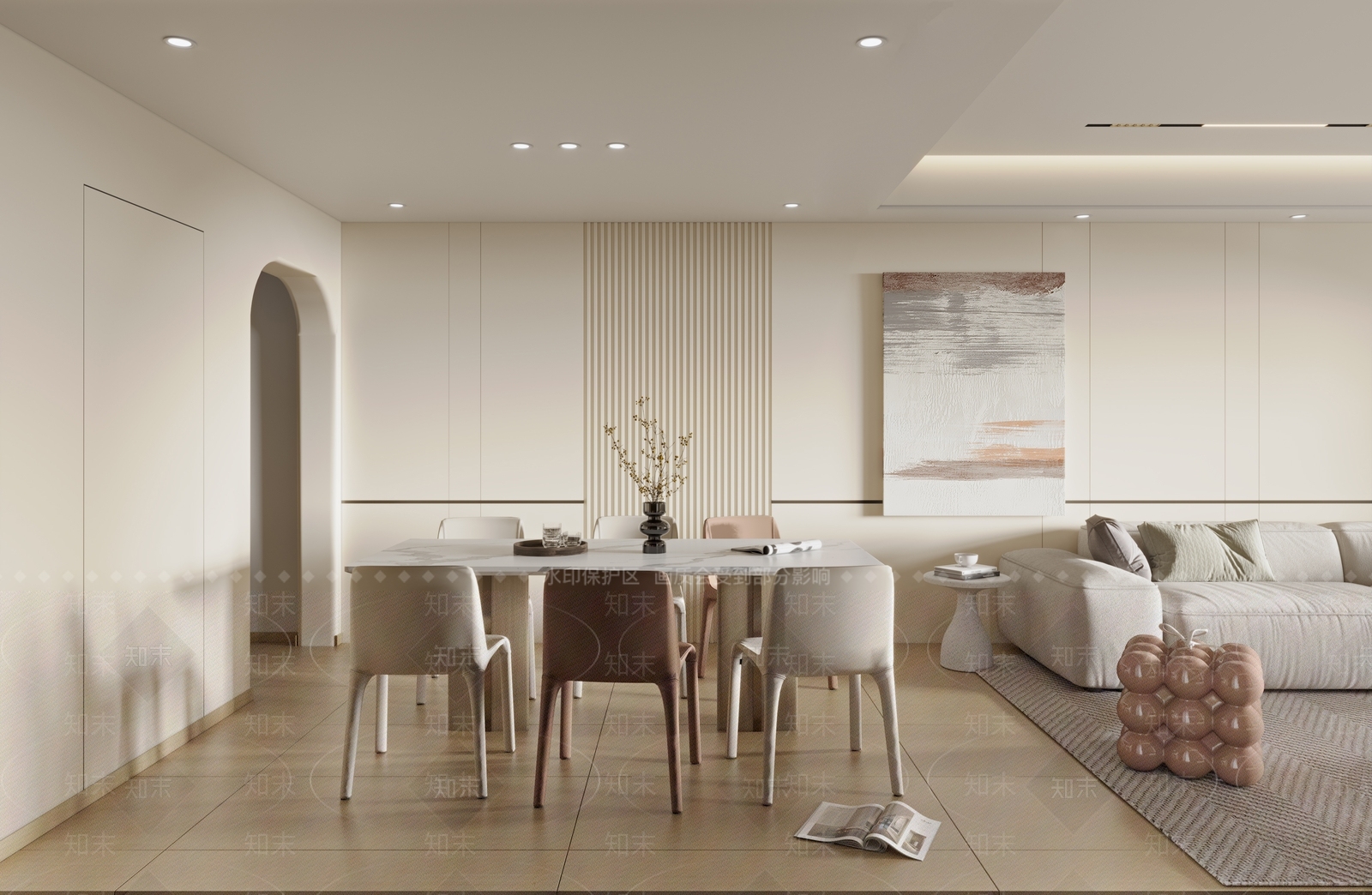 现代奶油风餐厅3D模型下载【ID:1145456480】_知末3d模型网