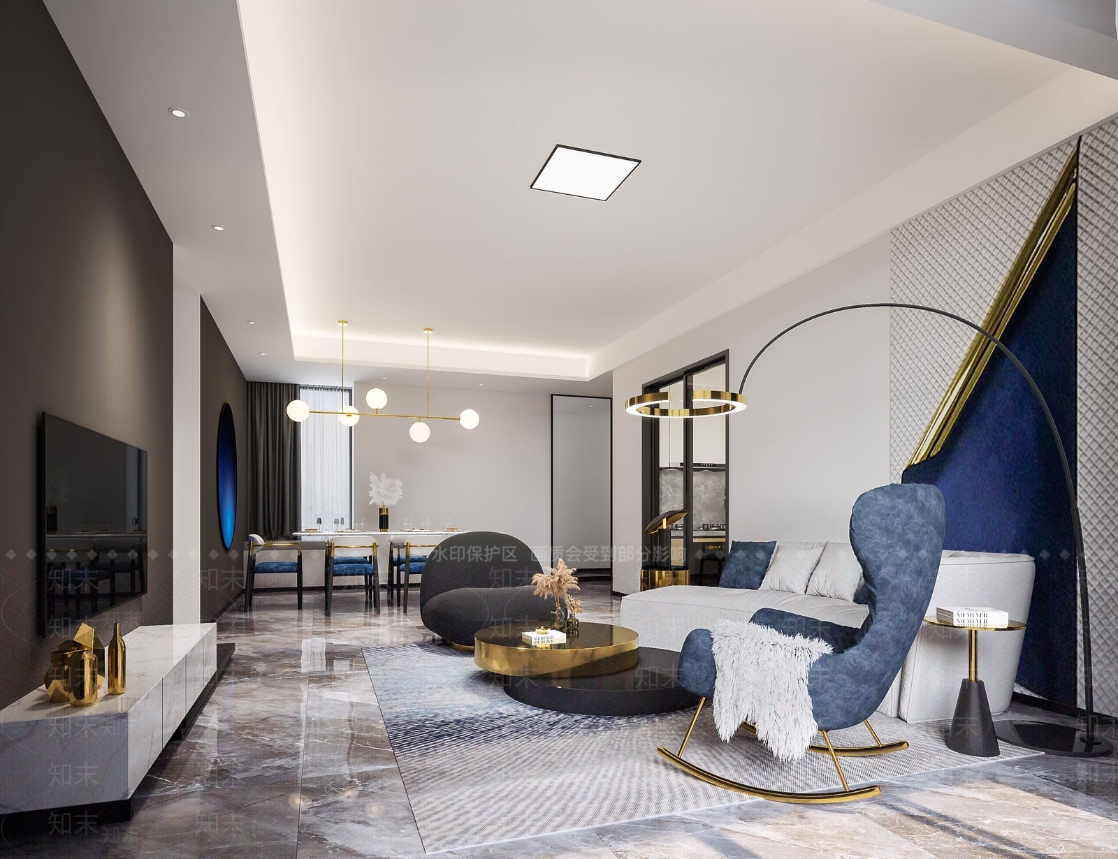 现代公寓客餐厅3D模型下载【ID:1145462206】