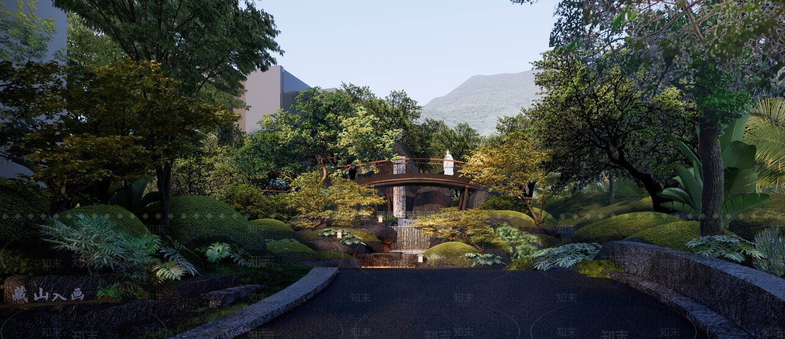 现代假山跌水瀑布景观SU模型下载【ID:1145476428】