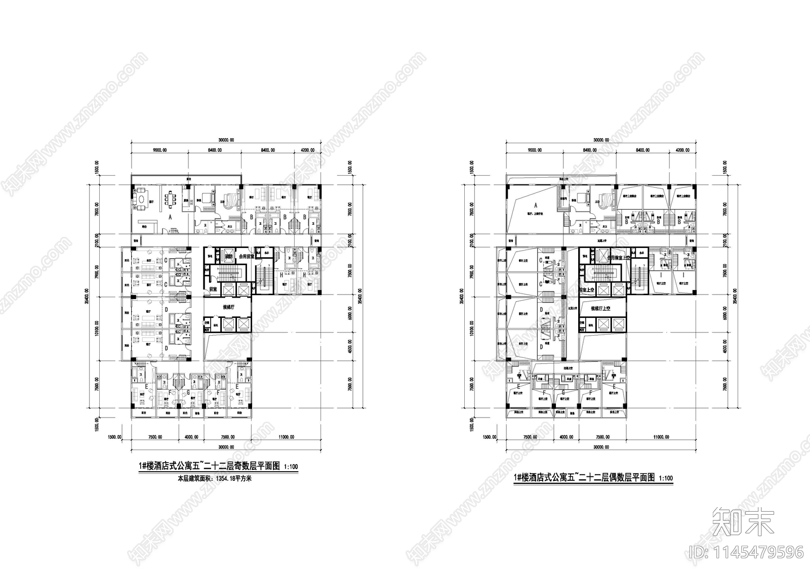 现代高层公寓式办公室内cad施工图下载【ID:1145479596】