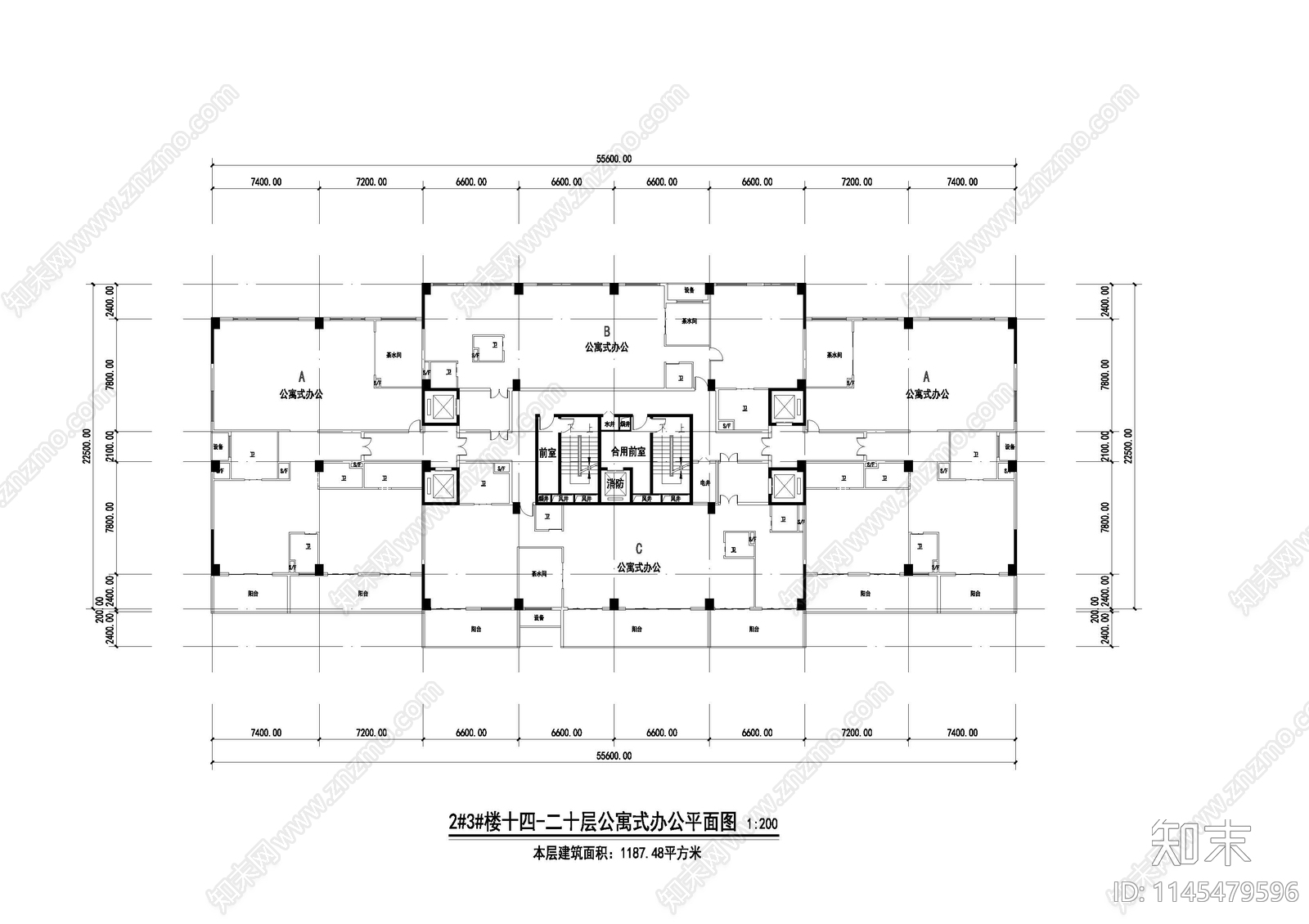 现代高层公寓式办公室内cad施工图下载【ID:1145479596】