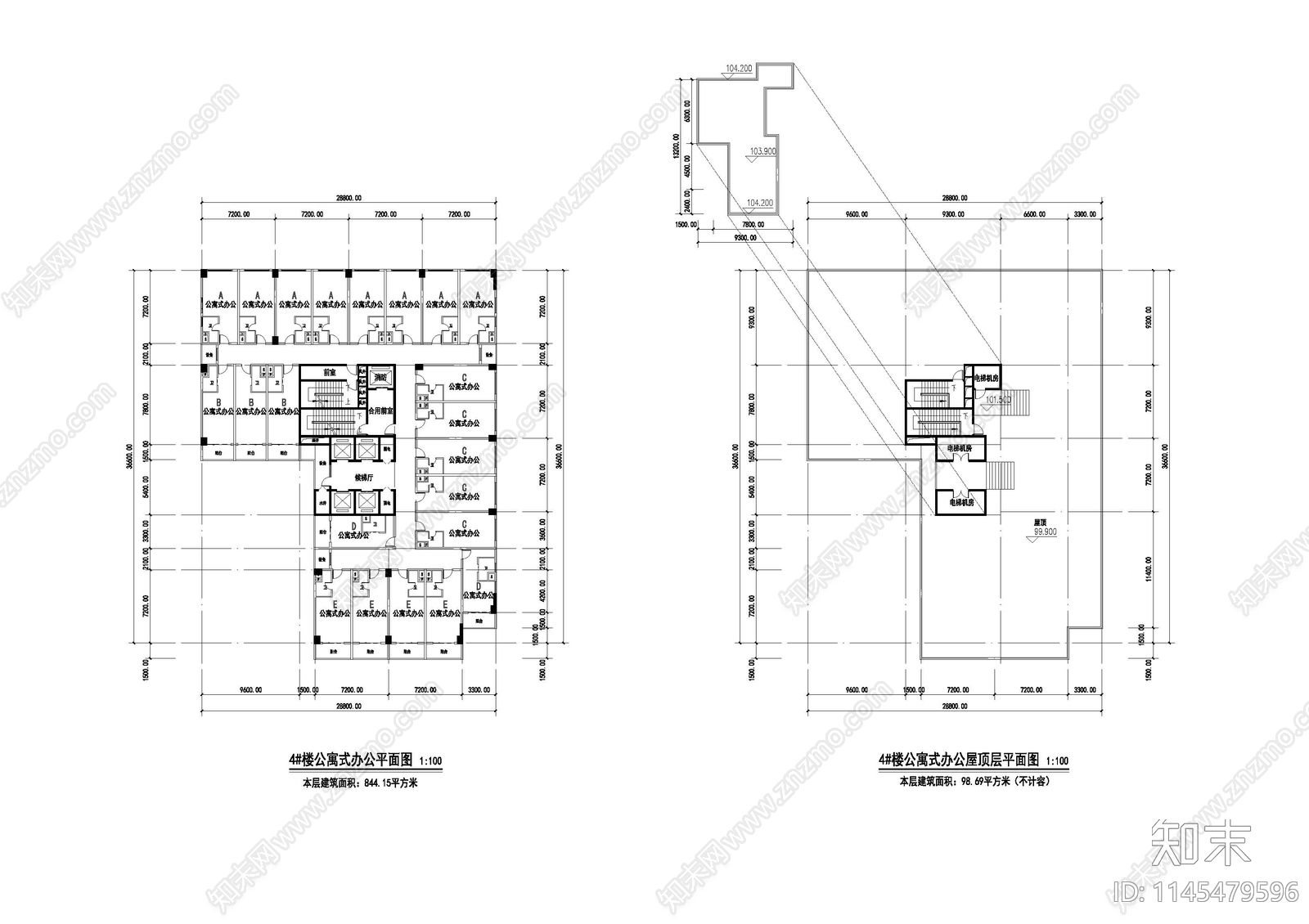 现代高层公寓式办公室内cad施工图下载【ID:1145479596】