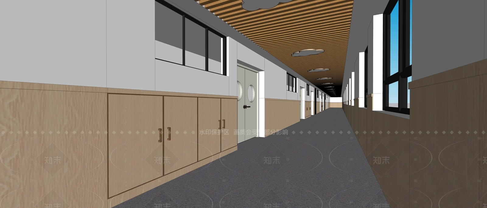 现代学校过道长廊SU模型下载【ID:1145481763】