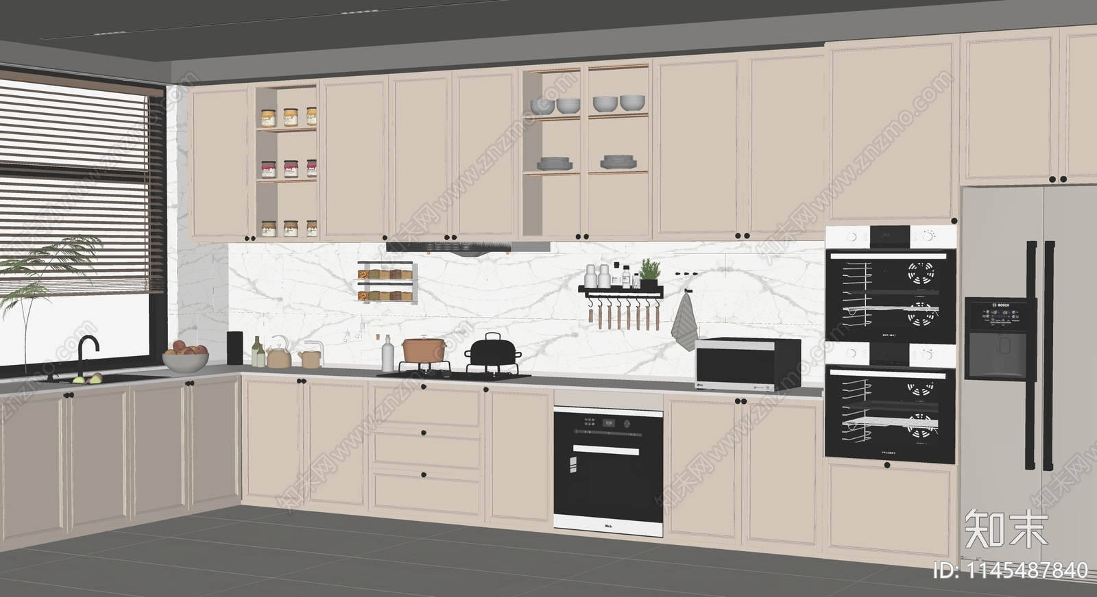 现代奶油风厨房SU模型下载【ID:1145487840】