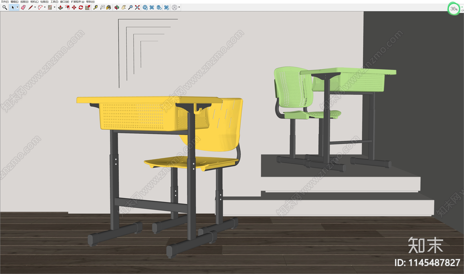 现代学生课桌椅组合SU模型下载【ID:1145487827】
