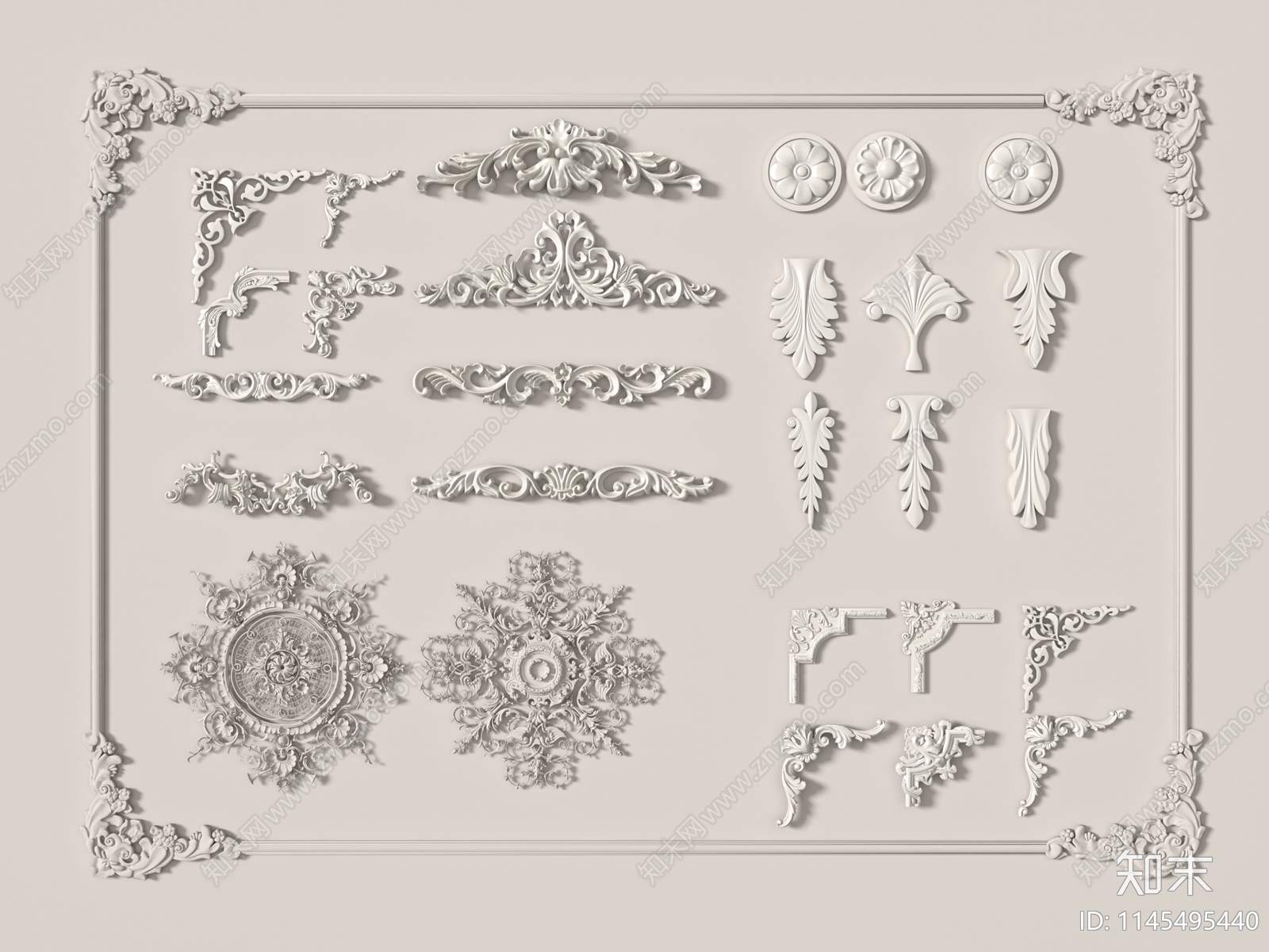 法式石膏雕花SU模型下载【ID:1145495440】