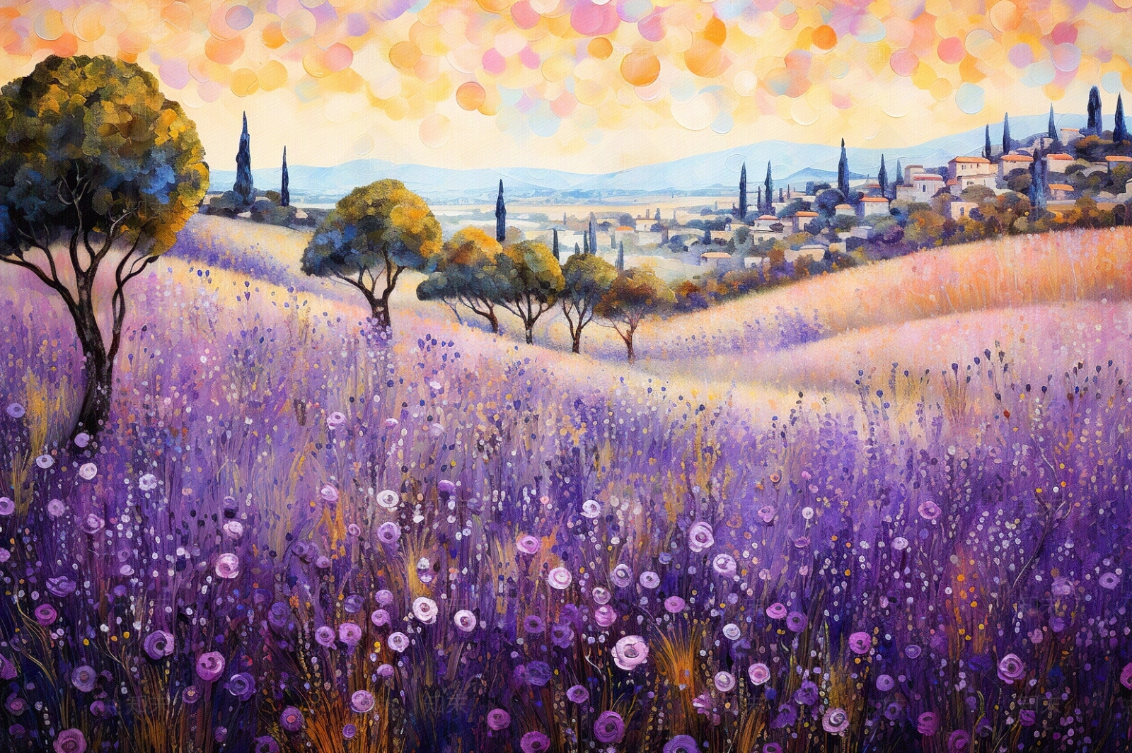 现代油画装饰画薰衣草庄园贴图下载【ID:1145496705】