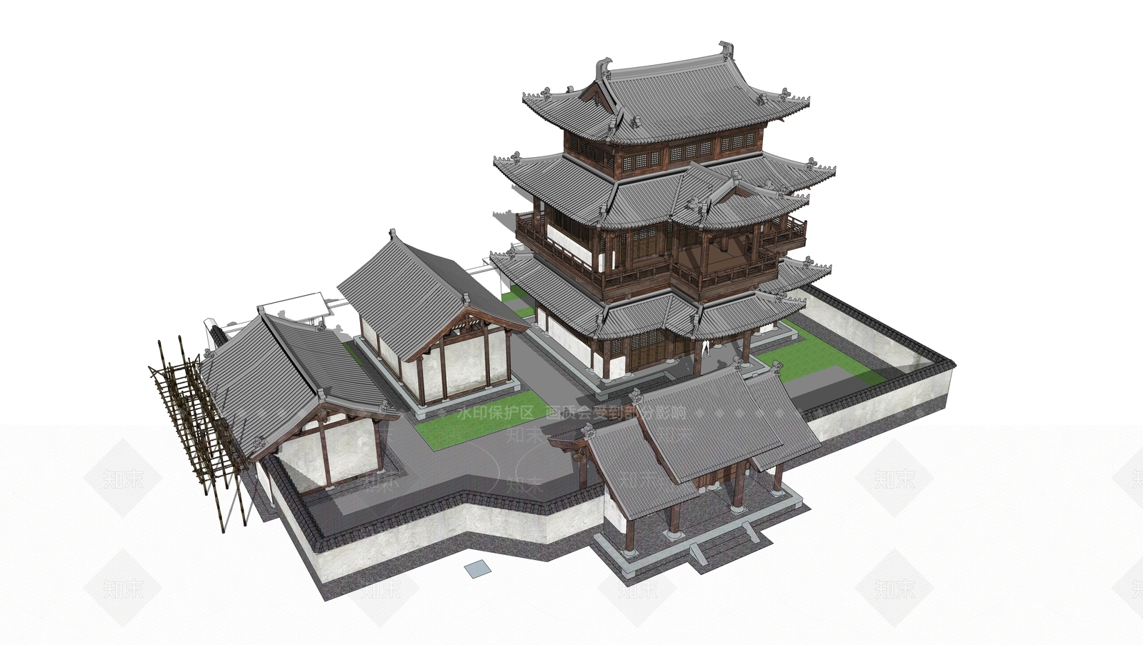 中式寺庙建筑SU模型下载【ID:1145498672】