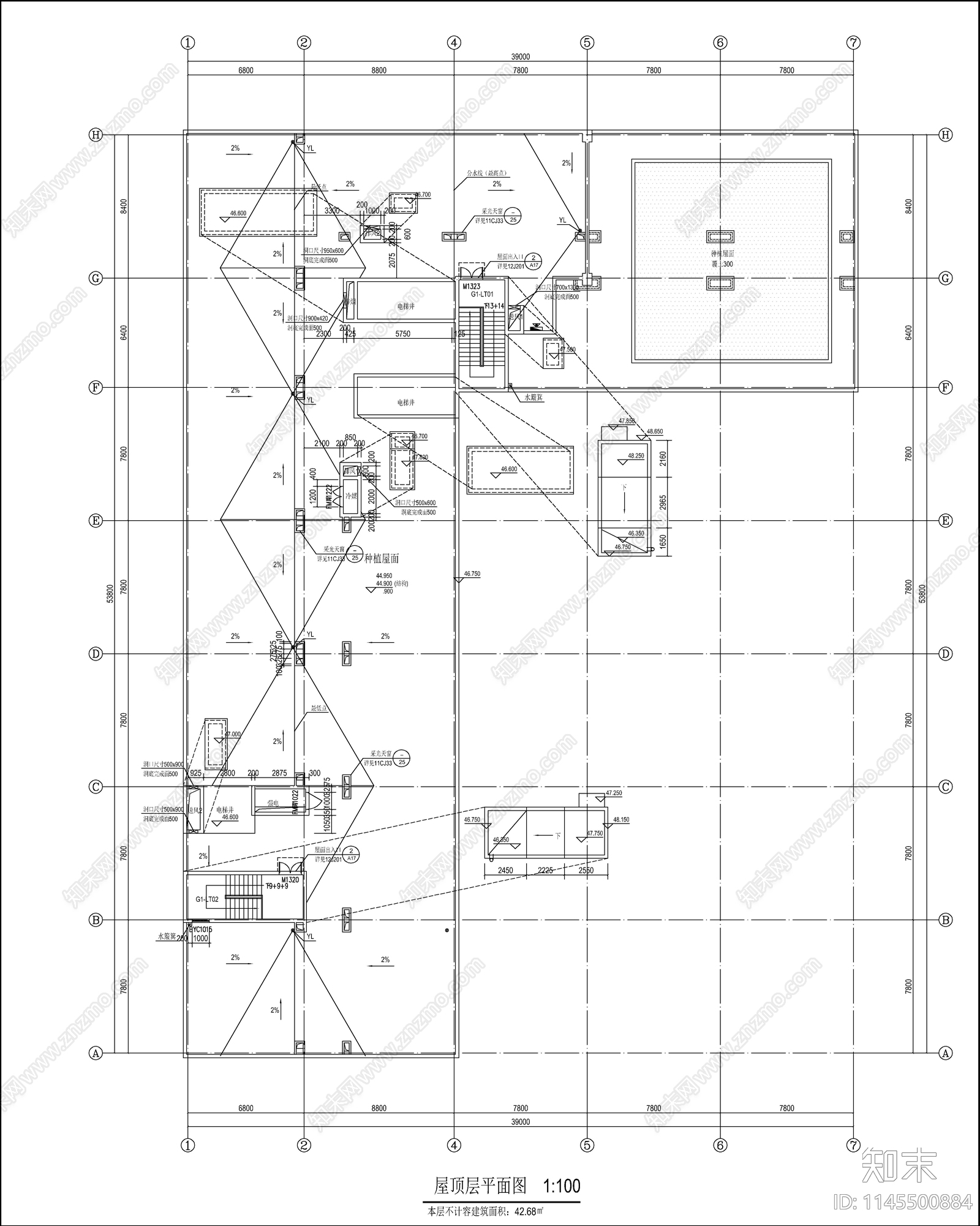 L型高层办公楼建筑cad施工图下载【ID:1145500884】