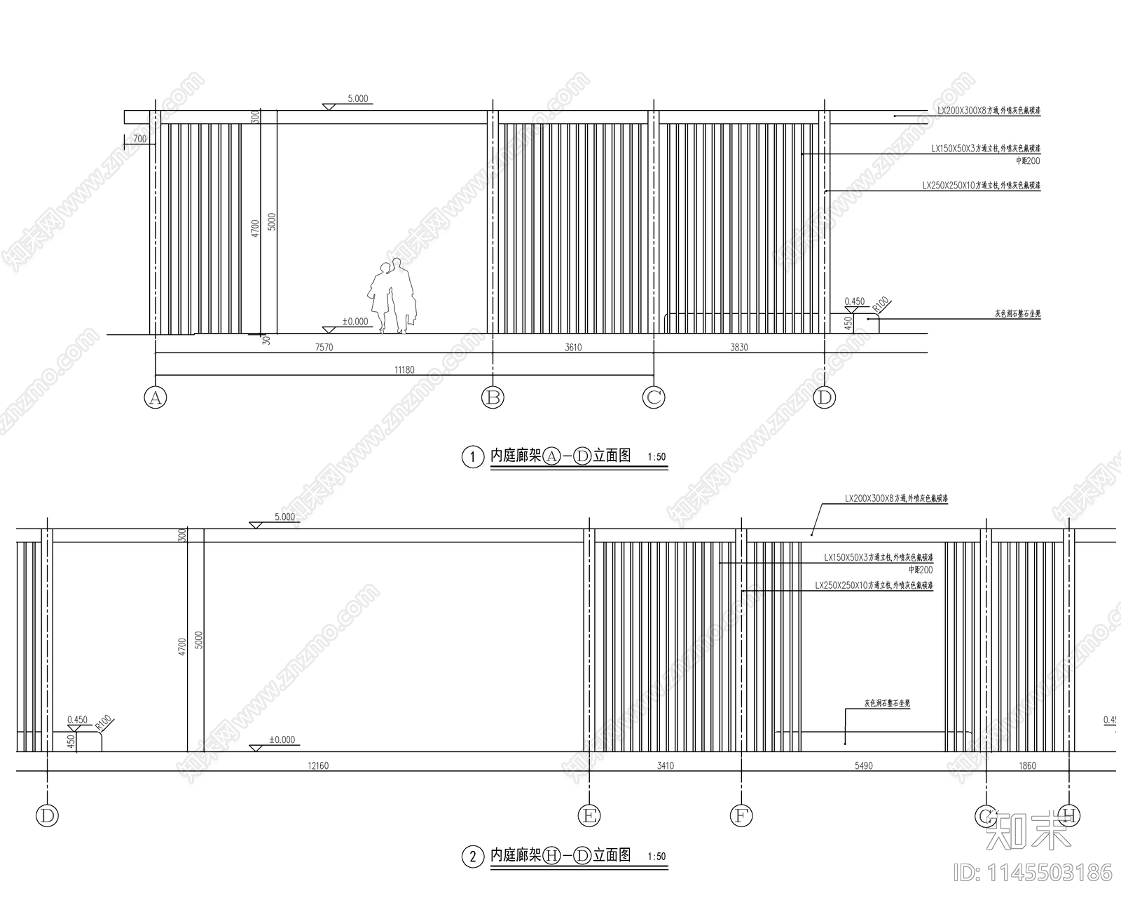 景观异型钢结构廊架详图cad施工图下载【ID:1145503186】