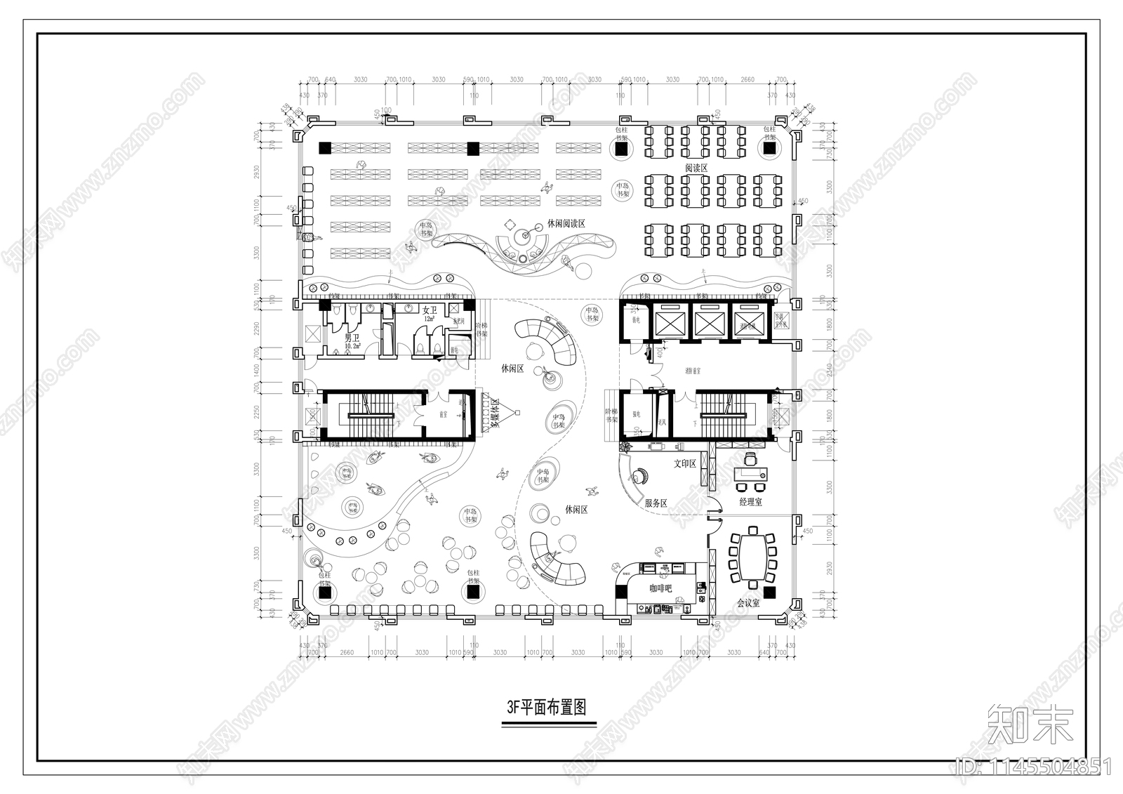 图书馆3F平面方案施工图下载【ID:1145504851】