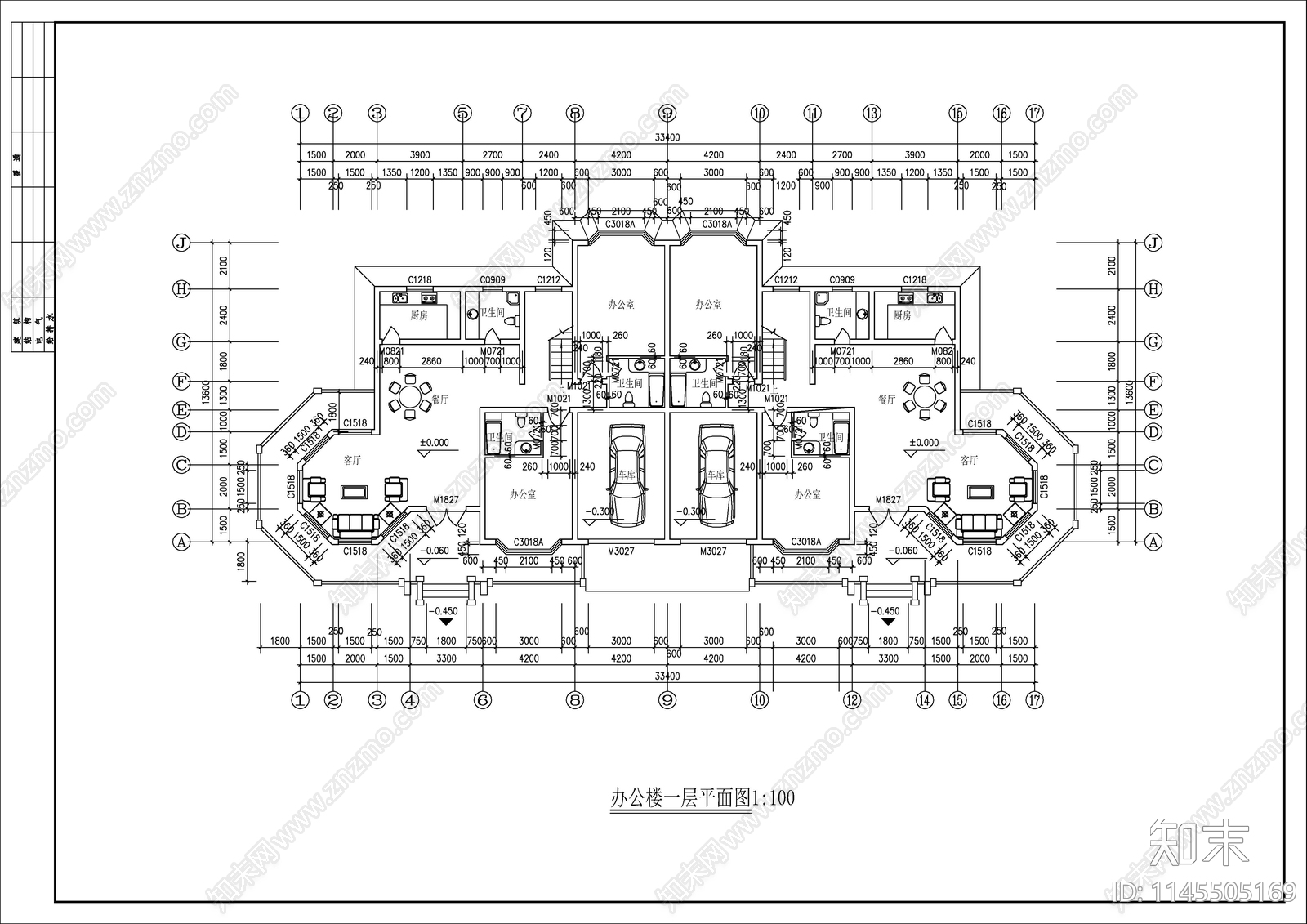 办公室会所建筑图cad施工图下载【ID:1145505169】