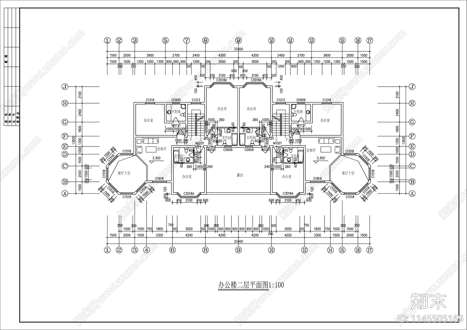 办公室会所建筑图cad施工图下载【ID:1145505169】