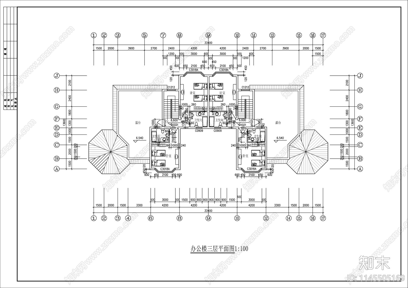 办公室会所建筑图cad施工图下载【ID:1145505169】