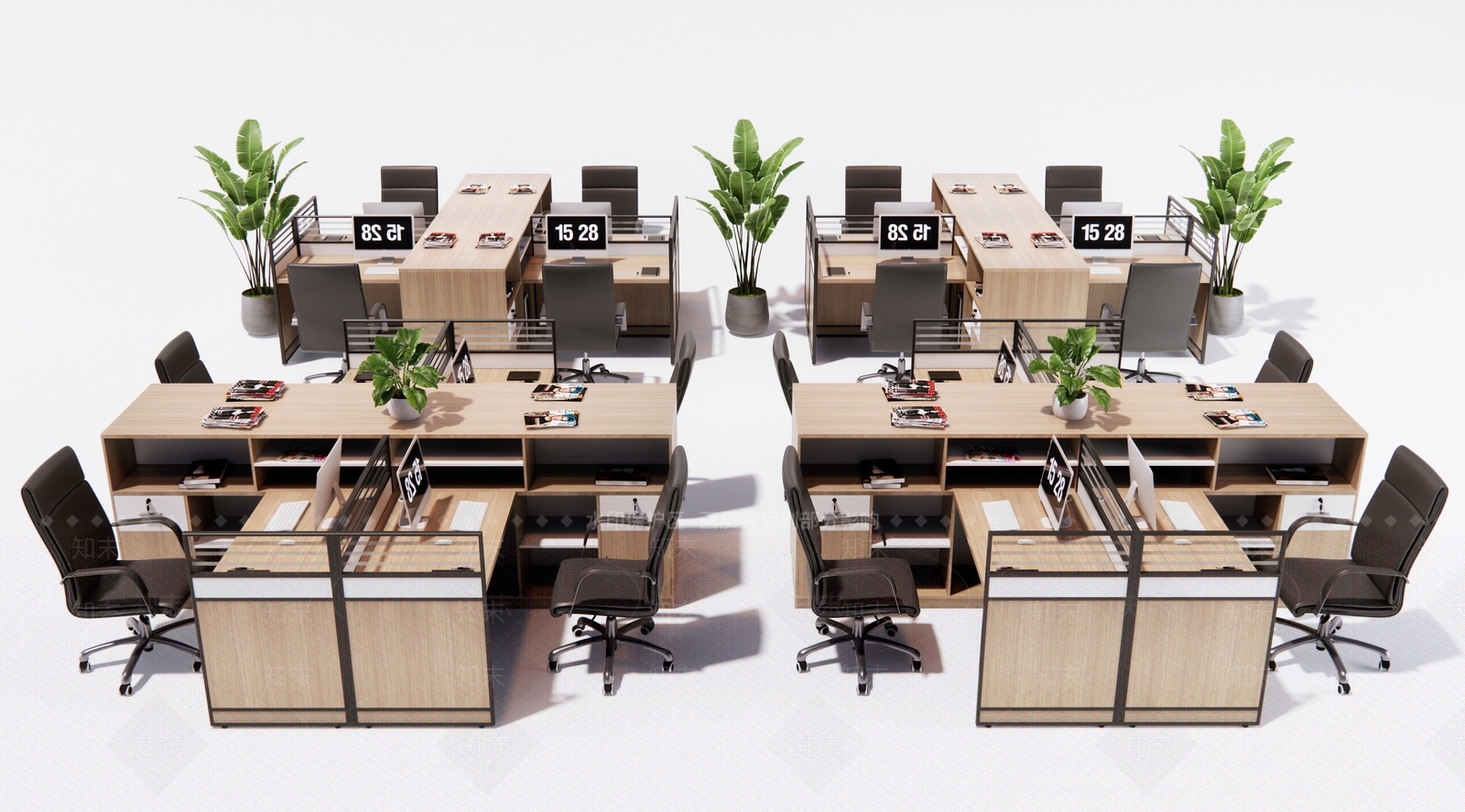 现代办公桌椅组合3D模型下载【ID:1145507075】