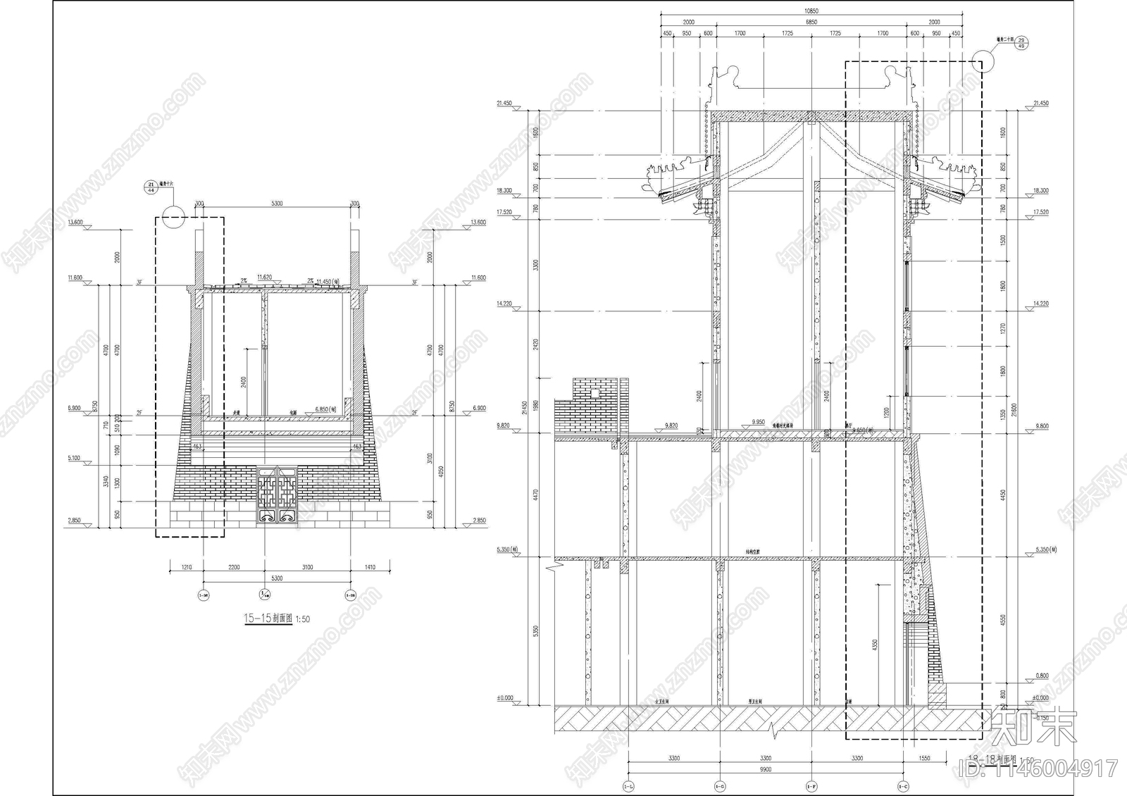 古城区古代城楼建筑cad施工图下载【ID:1146004917】