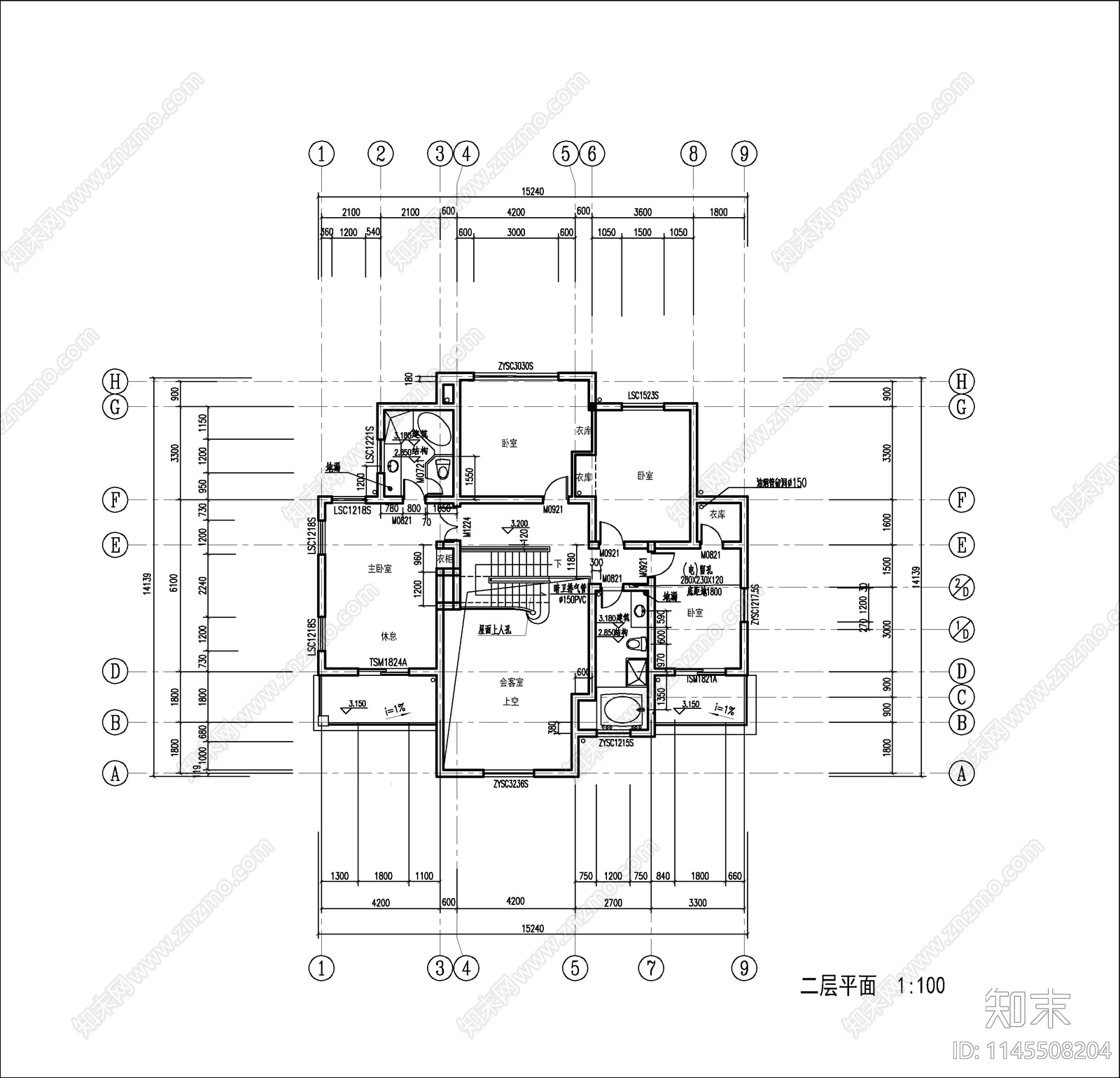 欧式别墅建筑图cad施工图下载【ID:1145508204】