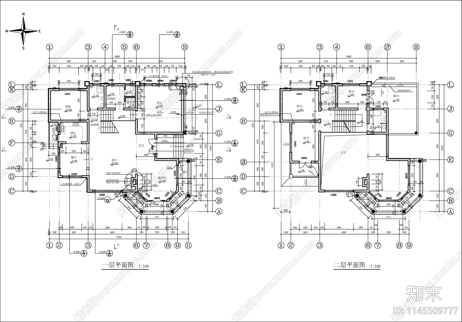 三层欧式别墅建筑图cad施工图下载【ID:1145509777】