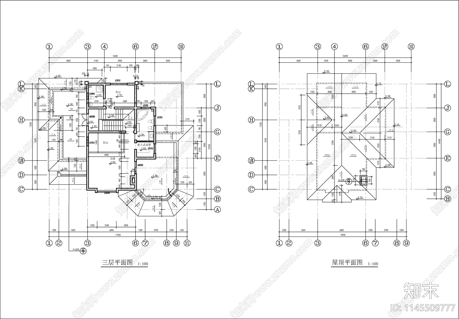 三层欧式别墅建筑图cad施工图下载【ID:1145509777】