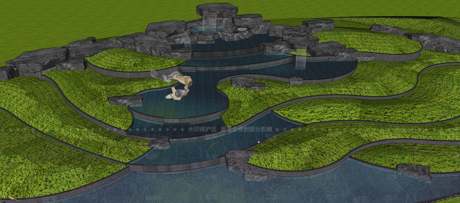 现代跌水水景SU模型下载【ID:1145511994】