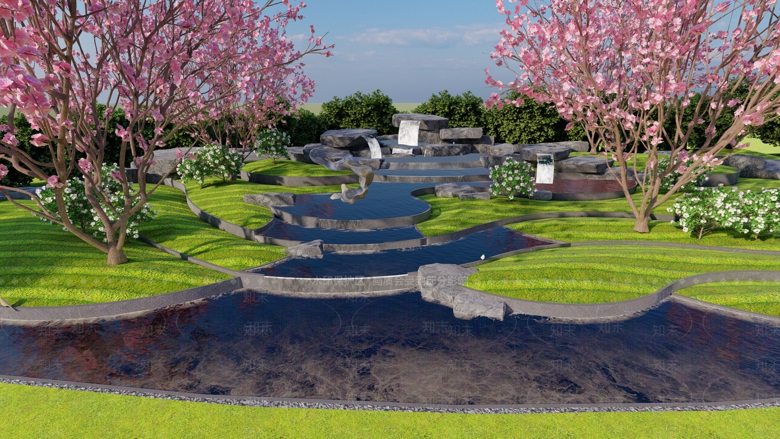 现代跌水水景SU模型下载【ID:1145511994】