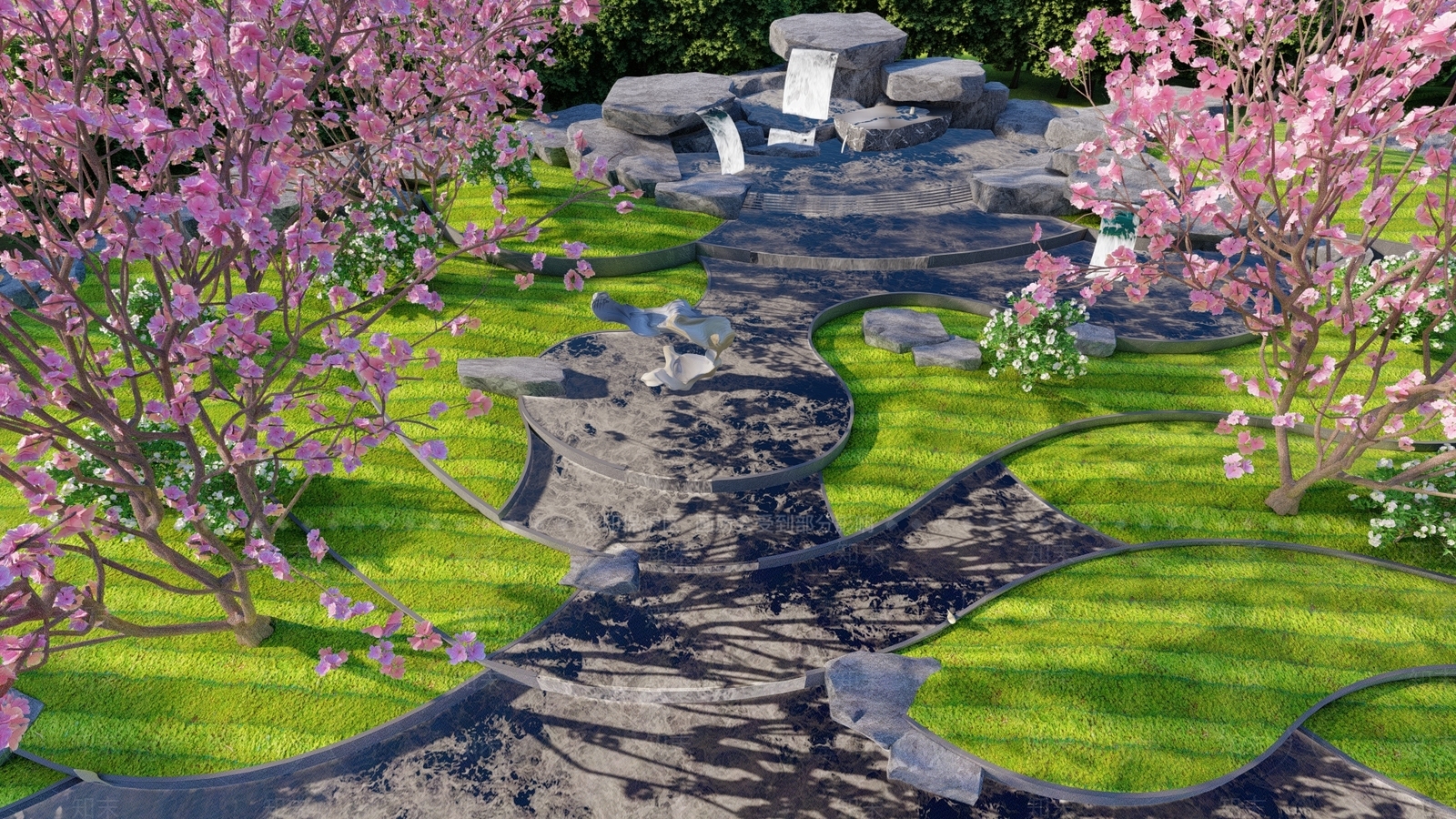 现代跌水水景SU模型下载【ID:1145511994】