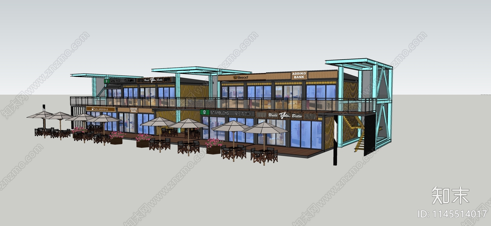 现代集装箱餐饮建筑SU模型下载【ID:1145514017】