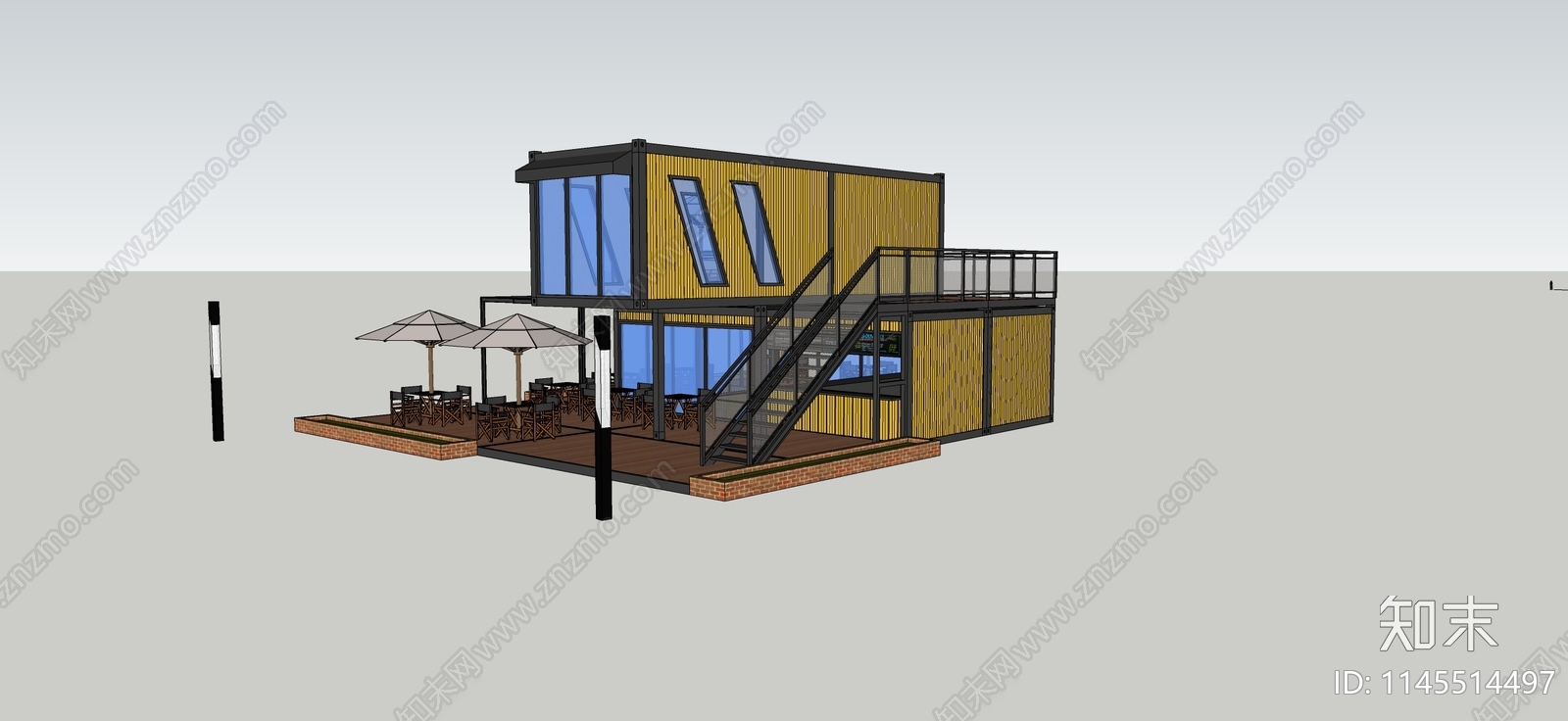 现代集装箱餐饮建筑SU模型下载【ID:1145514497】