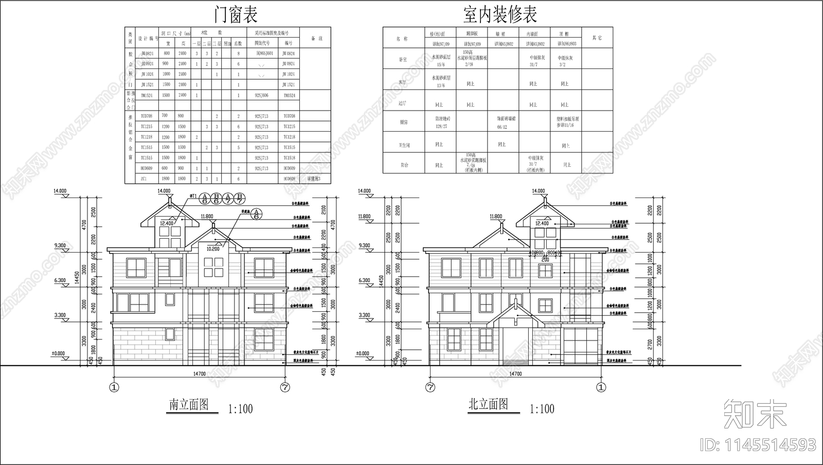 现代简欧风格别墅建筑图cad施工图下载【ID:1145514593】