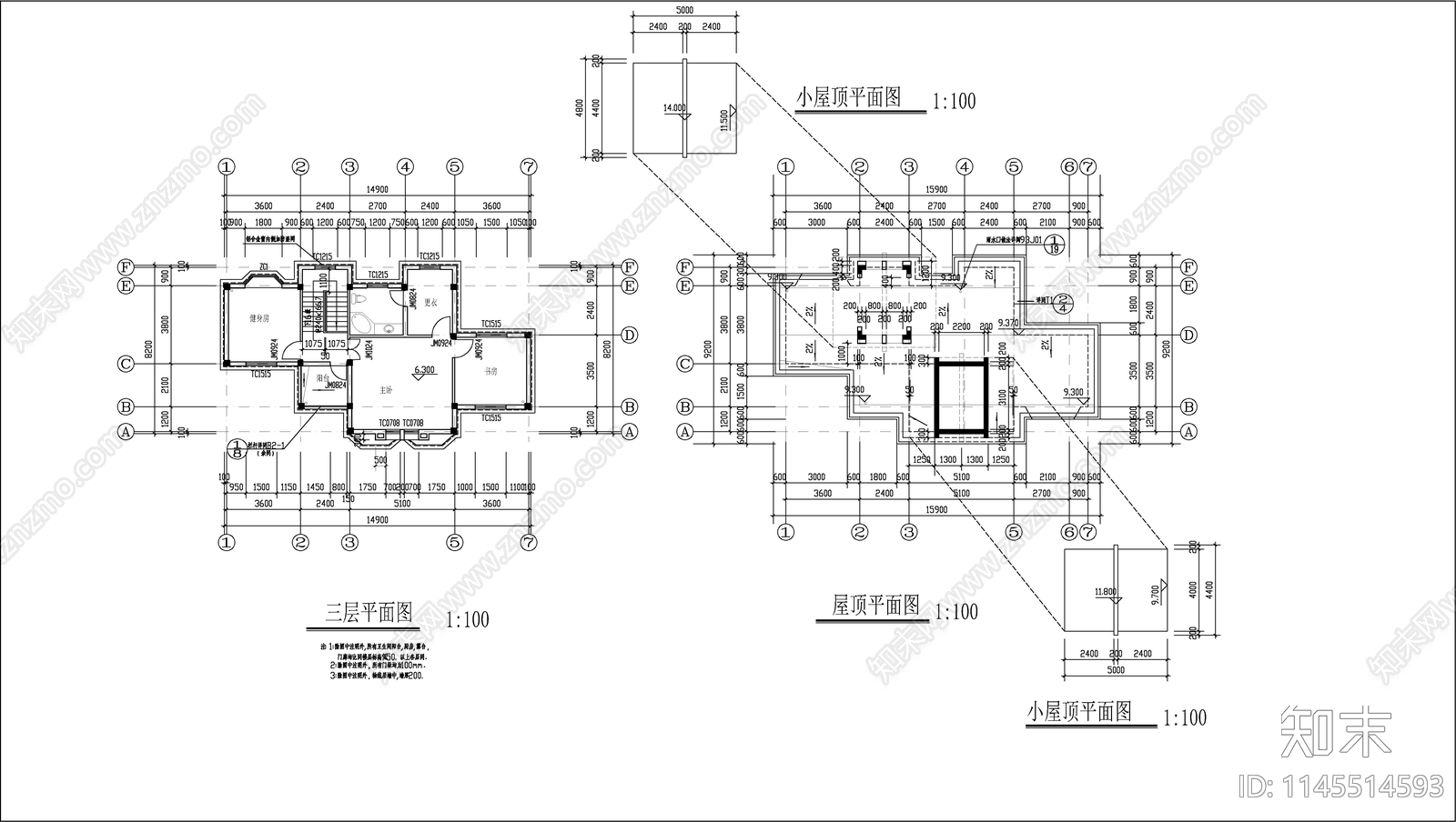 现代简欧风格别墅建筑图cad施工图下载【ID:1145514593】