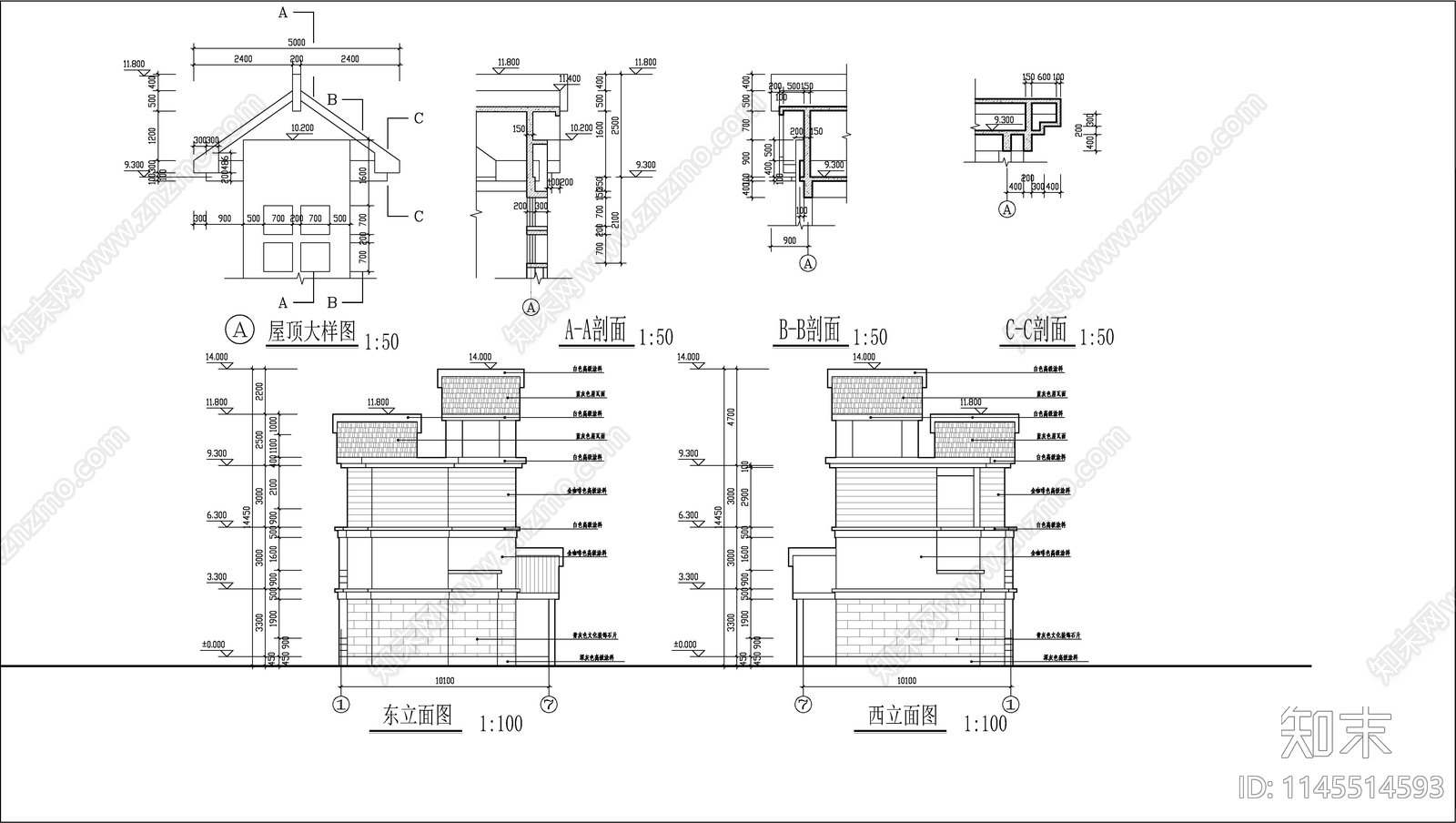 现代简欧风格别墅建筑图cad施工图下载【ID:1145514593】