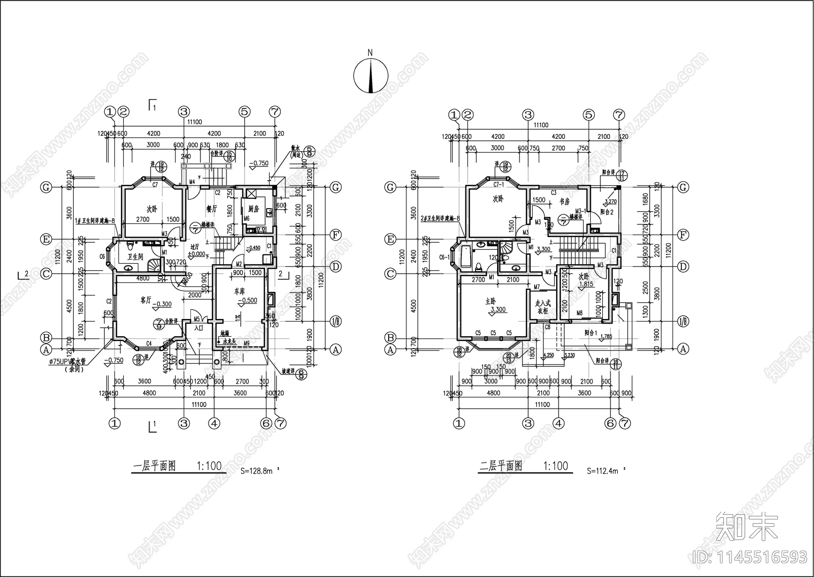 小型欧式别墅建筑图cad施工图下载【ID:1145516593】