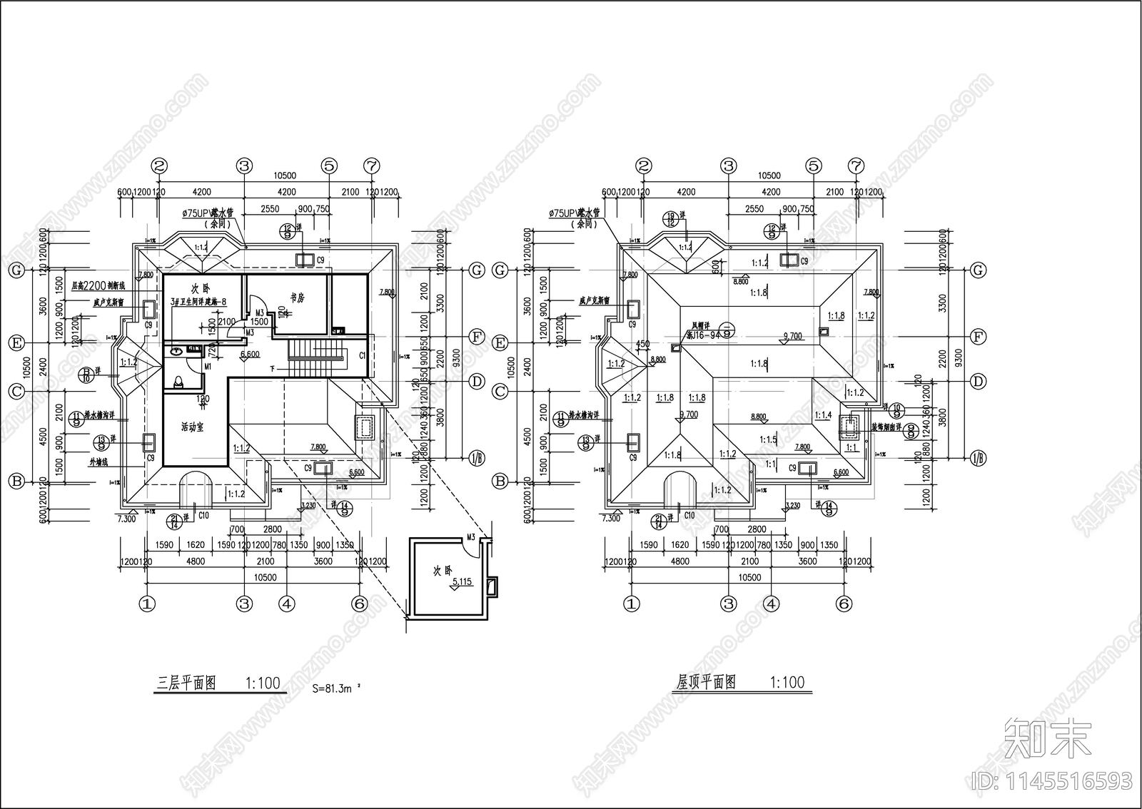 小型欧式别墅建筑图cad施工图下载【ID:1145516593】