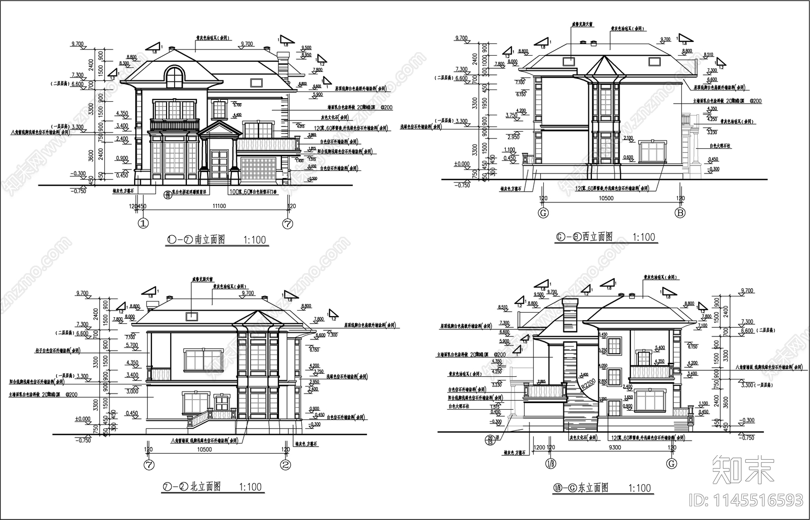 小型欧式别墅建筑图cad施工图下载【ID:1145516593】