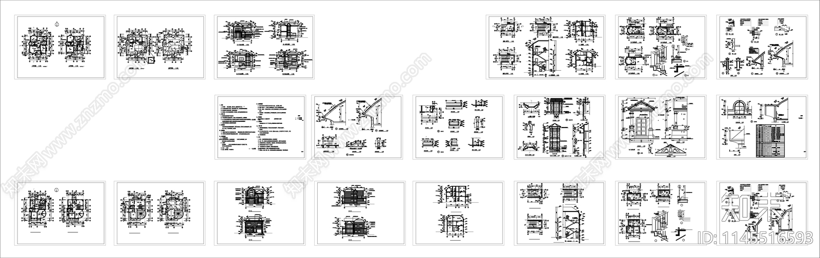 小型欧式别墅建筑图cad施工图下载【ID:1145516593】