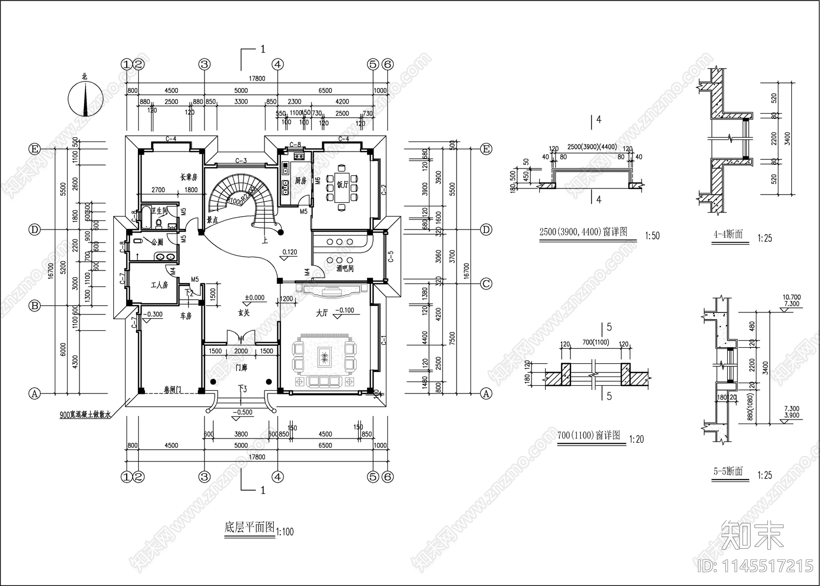 140平米欧式别墅建筑cad施工图下载【ID:1145517215】