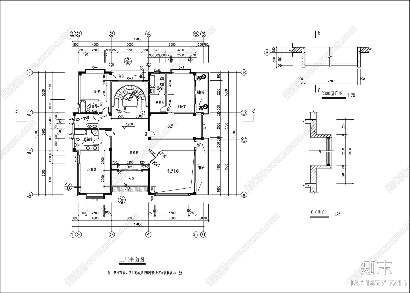 140平米欧式别墅建筑cad施工图下载【ID:1145517215】