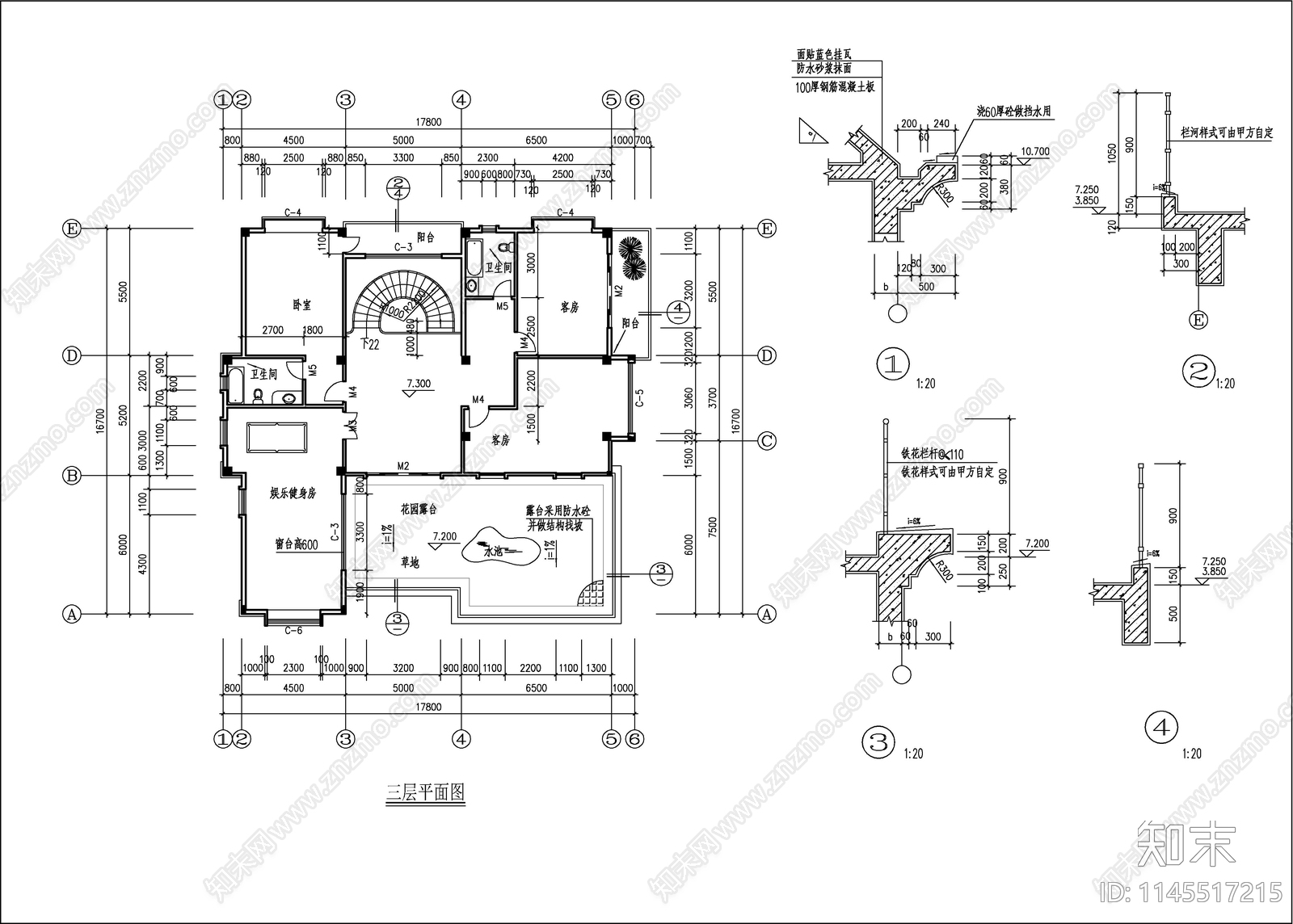 140平米欧式别墅建筑cad施工图下载【ID:1145517215】