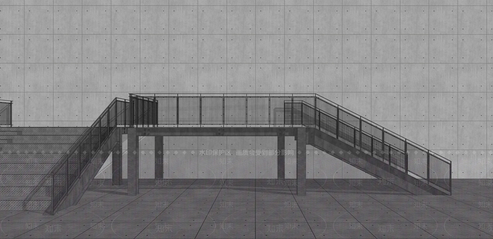 现代铁艺楼梯扶手SU模型下载【ID:1145517576】
