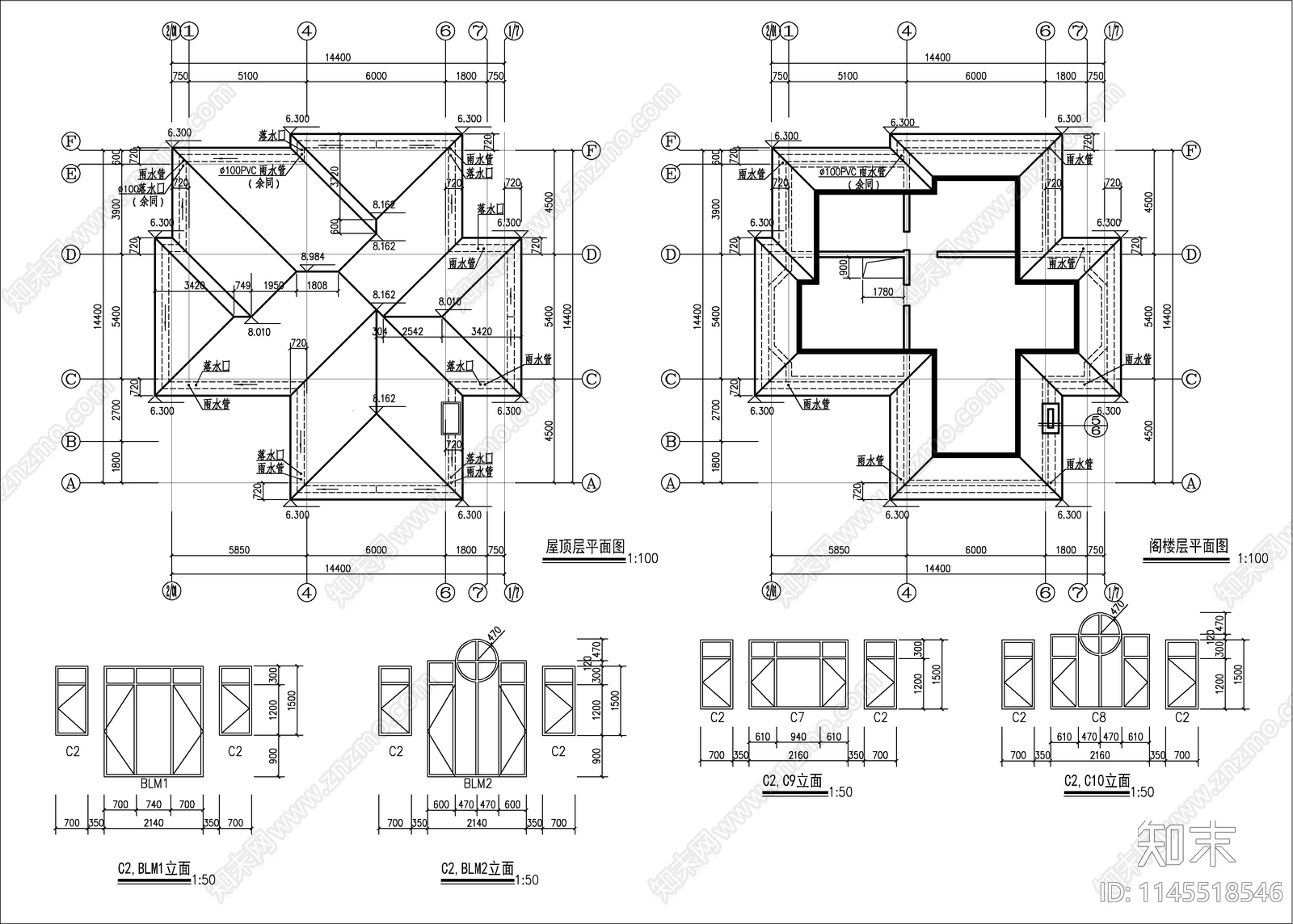 二层欧式别墅建筑cad施工图下载【ID:1145518546】