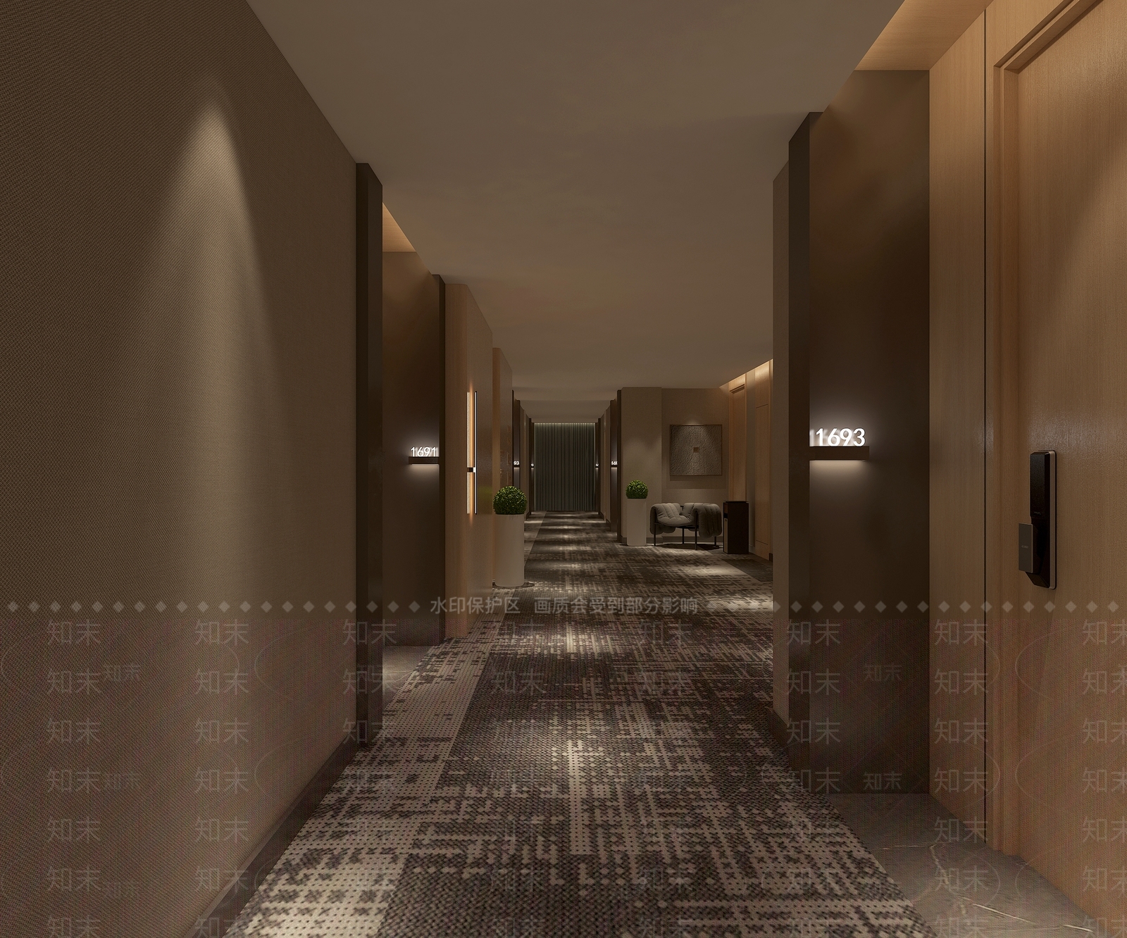 现代酒店客房走廊过道3D模型下载【ID:1145519470】