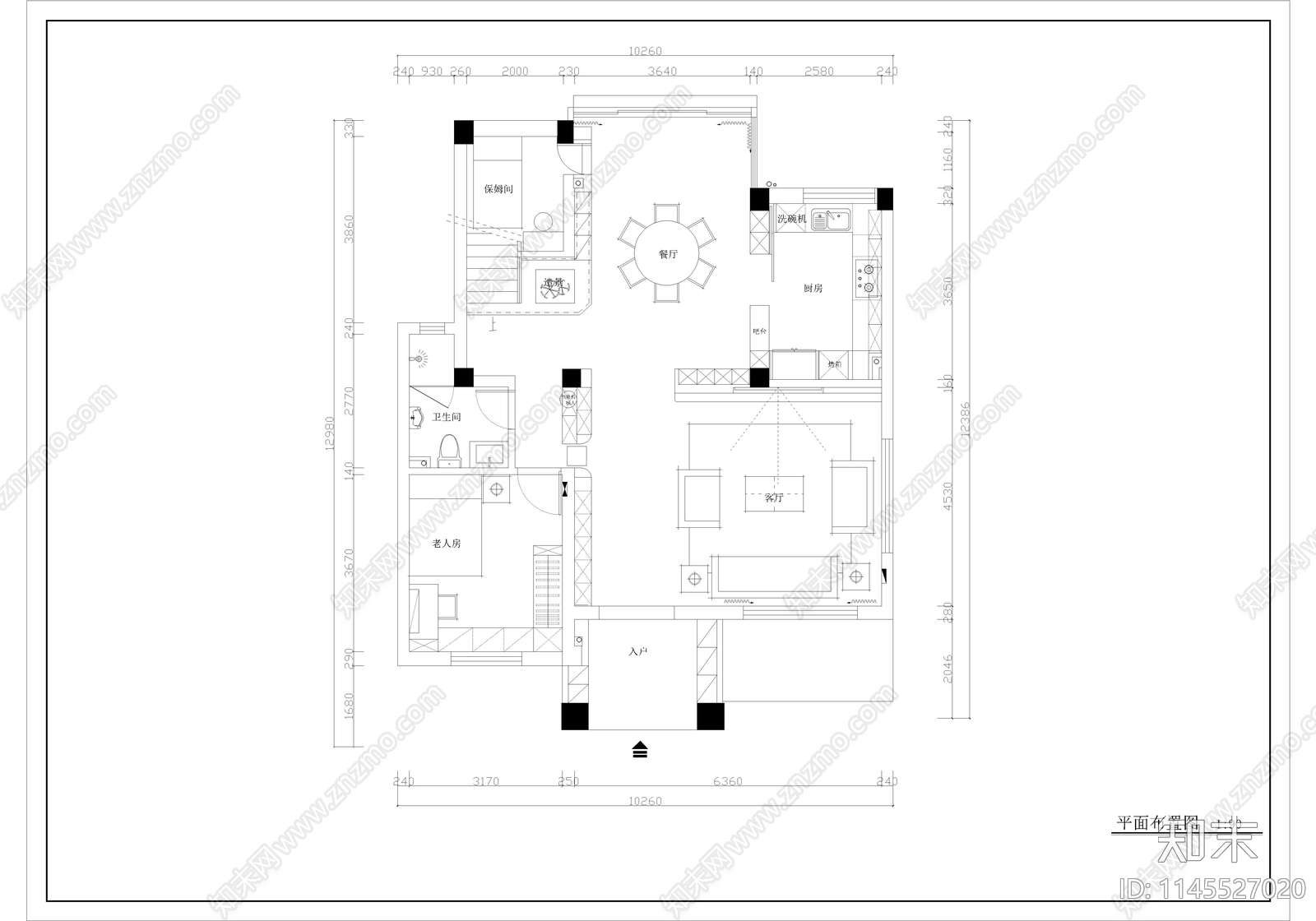 三层现代简约风格别墅室内cad施工图下载【ID:1145527020】