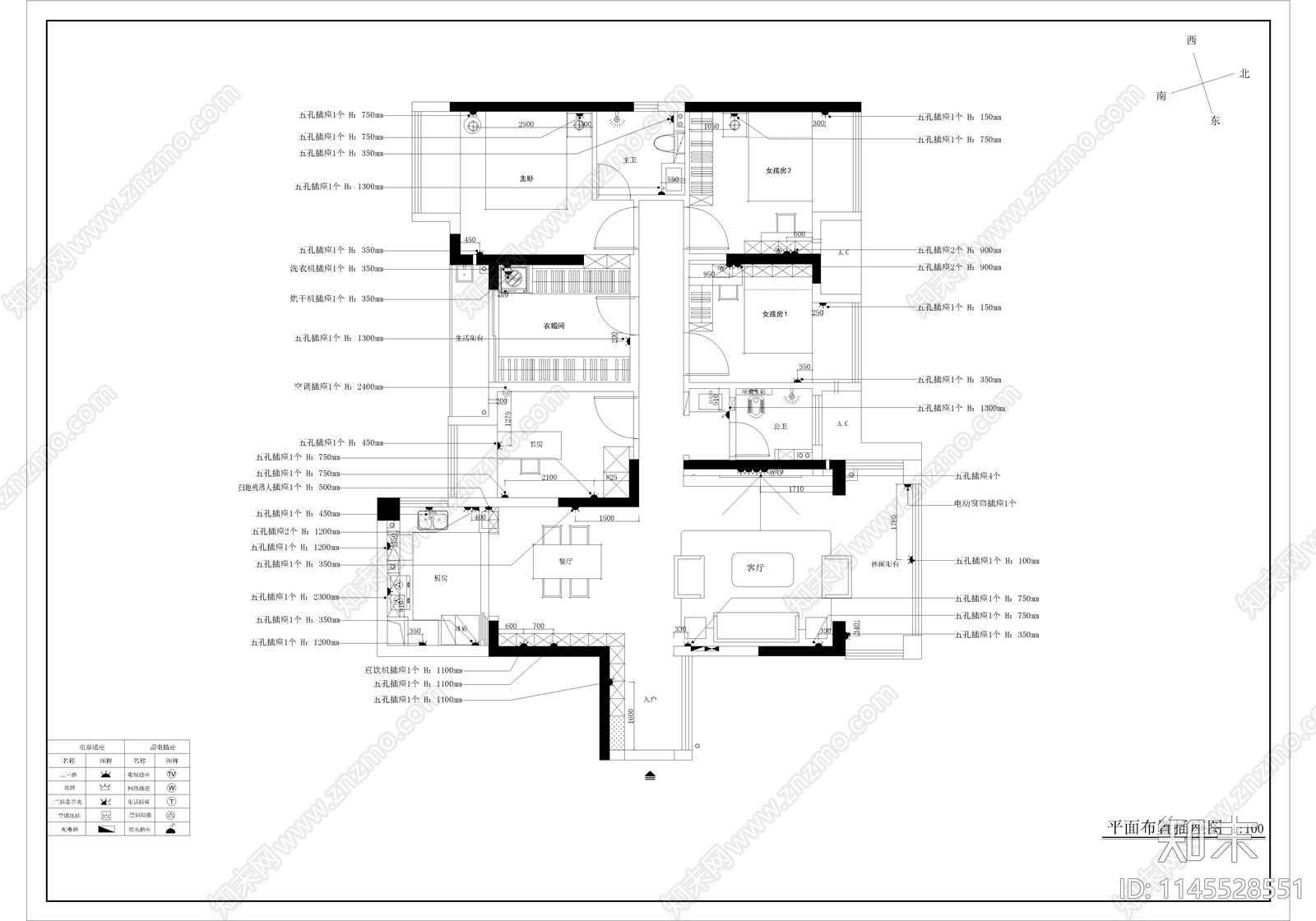 新中式家装室内cad施工图下载【ID:1145528551】