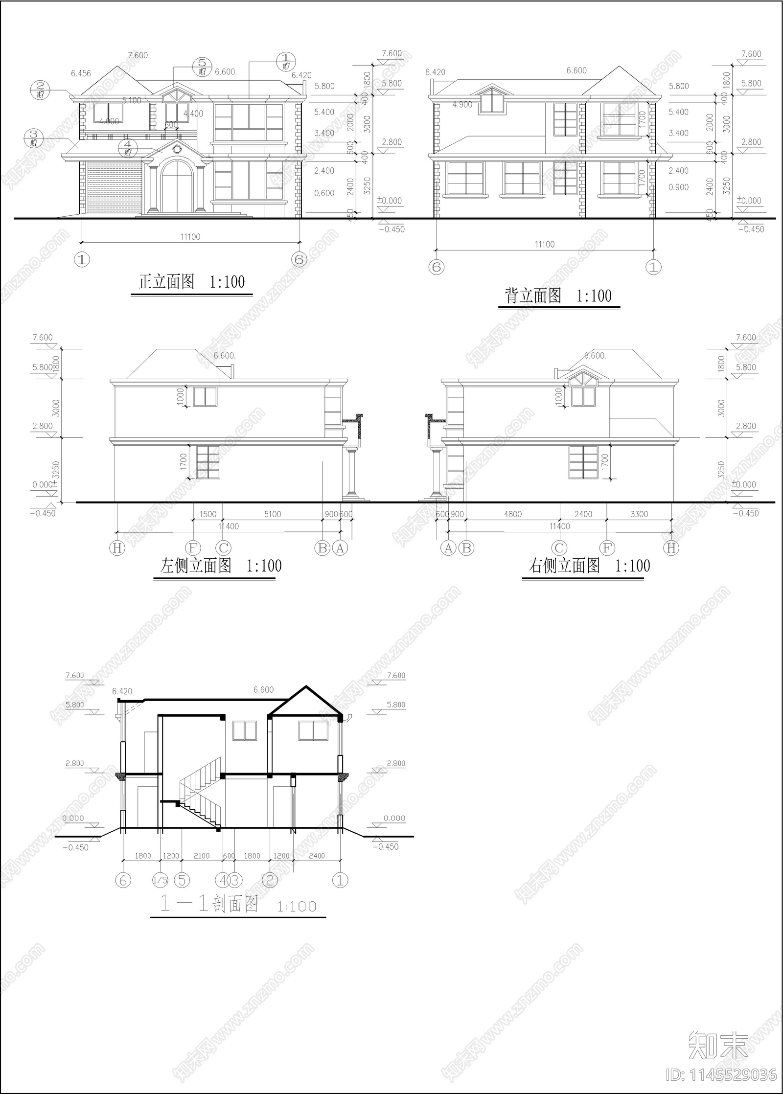 小单体别墅建筑cad施工图下载【ID:1145529036】