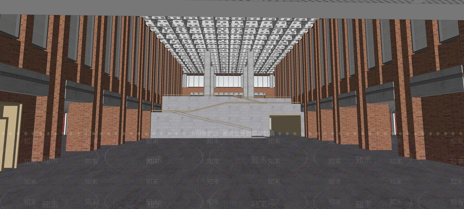 工业红砖混凝土图书馆大厅SU模型下载【ID:1145529737】