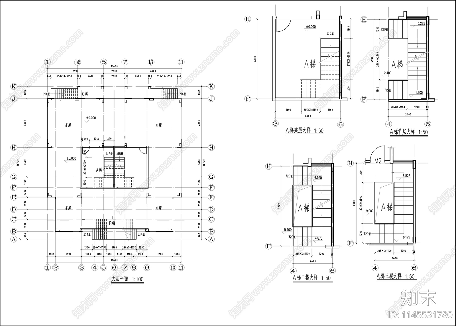 230平米双拼三层简欧别墅建施图cad施工图下载【ID:1145531780】