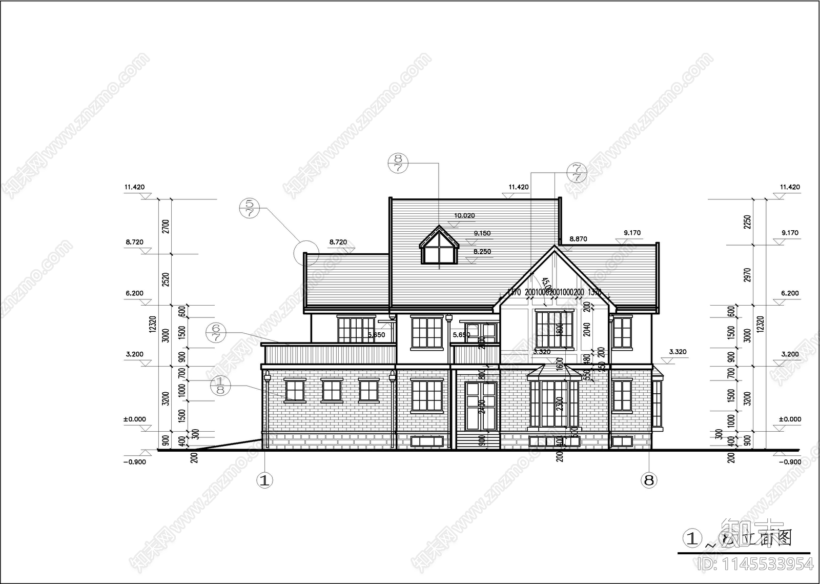 坡屋面二层别墅建施图施工图下载【ID:1145533954】