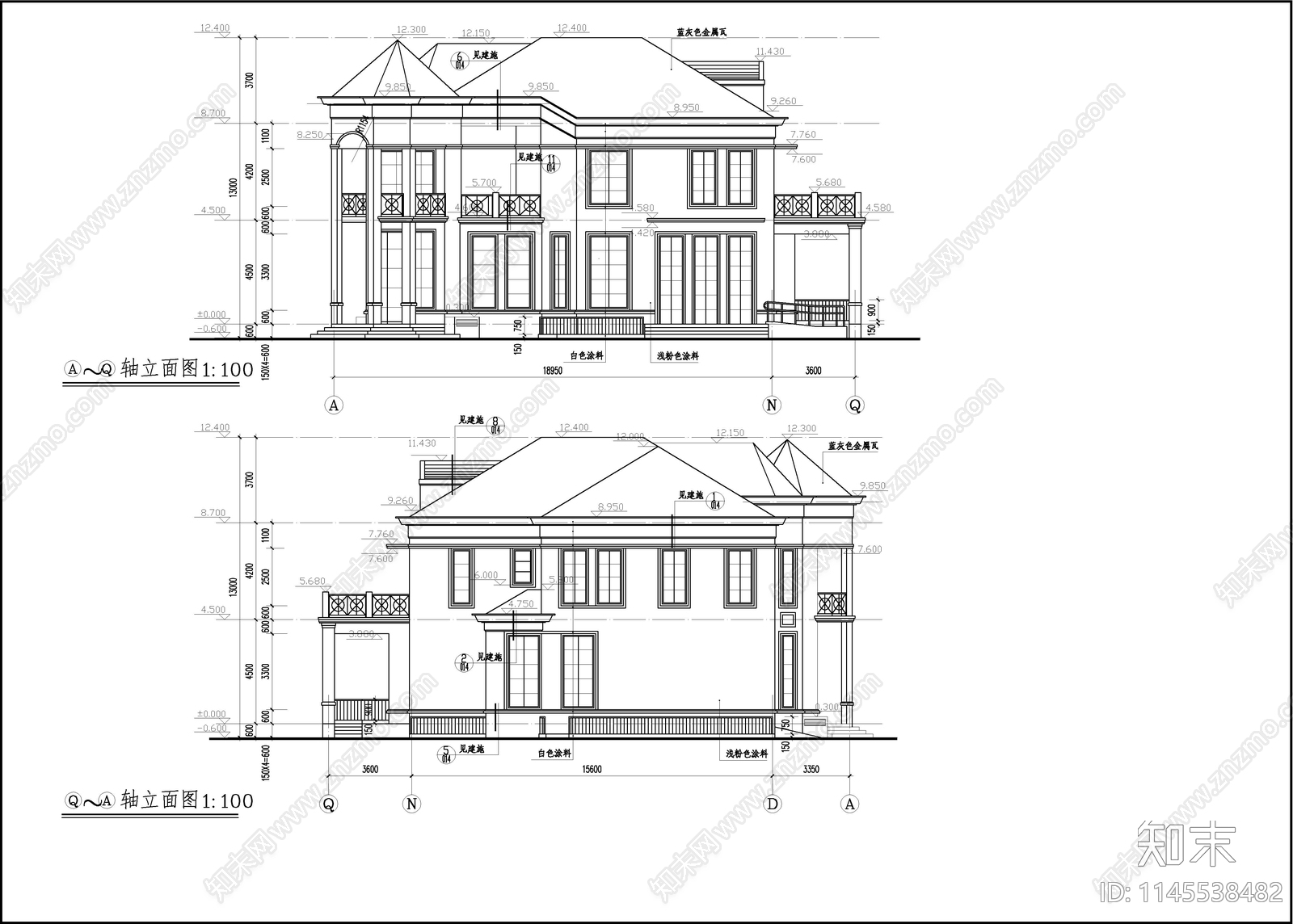 高档欧式别墅建筑图cad施工图下载【ID:1145538482】