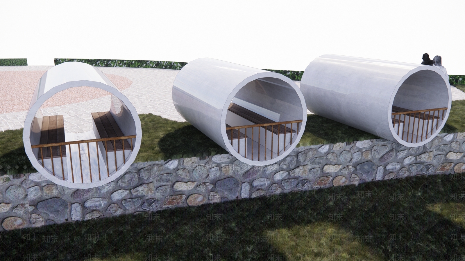 现代乡村水泥管座椅SU模型下载【ID:1145539871】