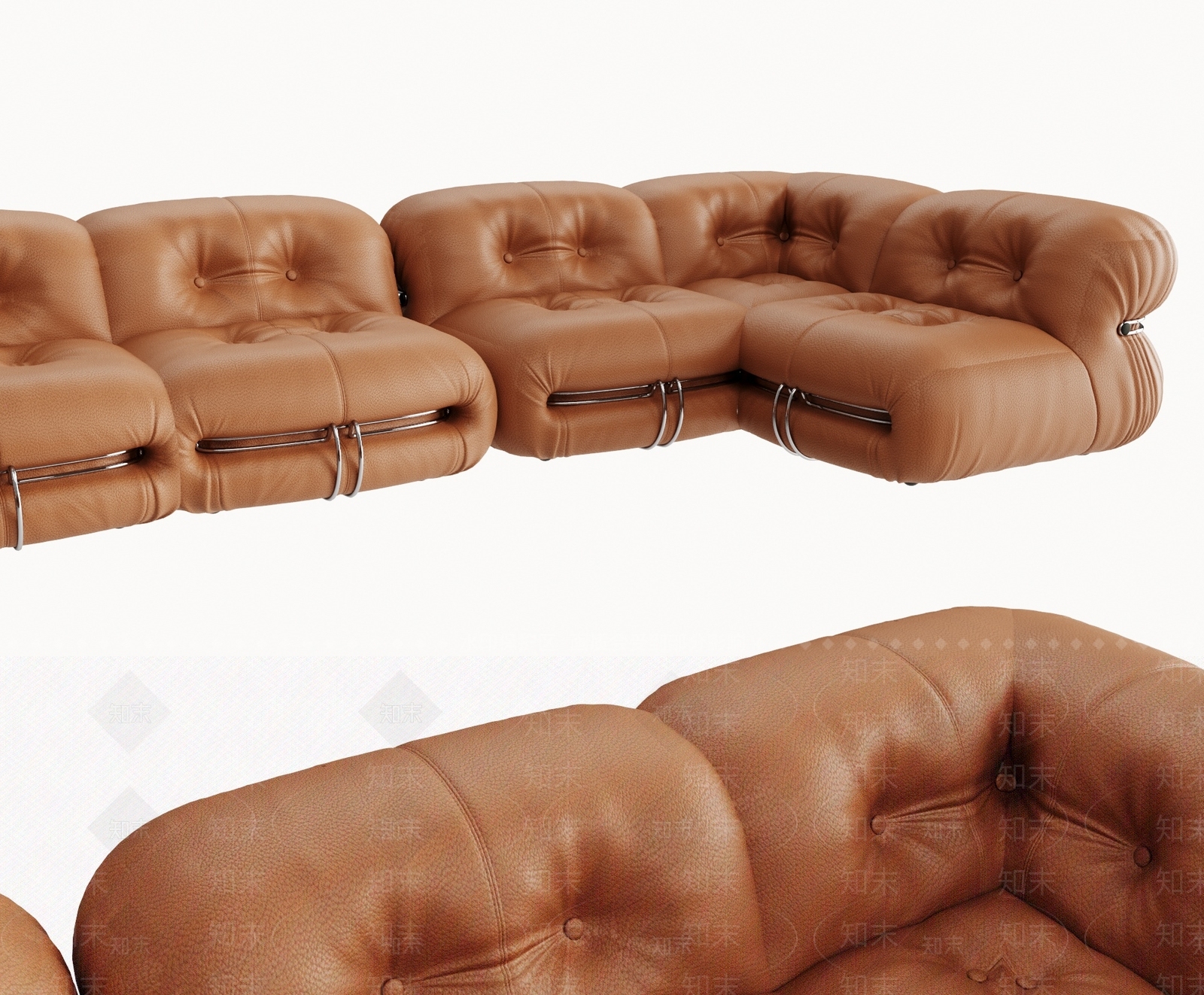 现代皮革多人沙发3D模型下载【ID:1145552099】